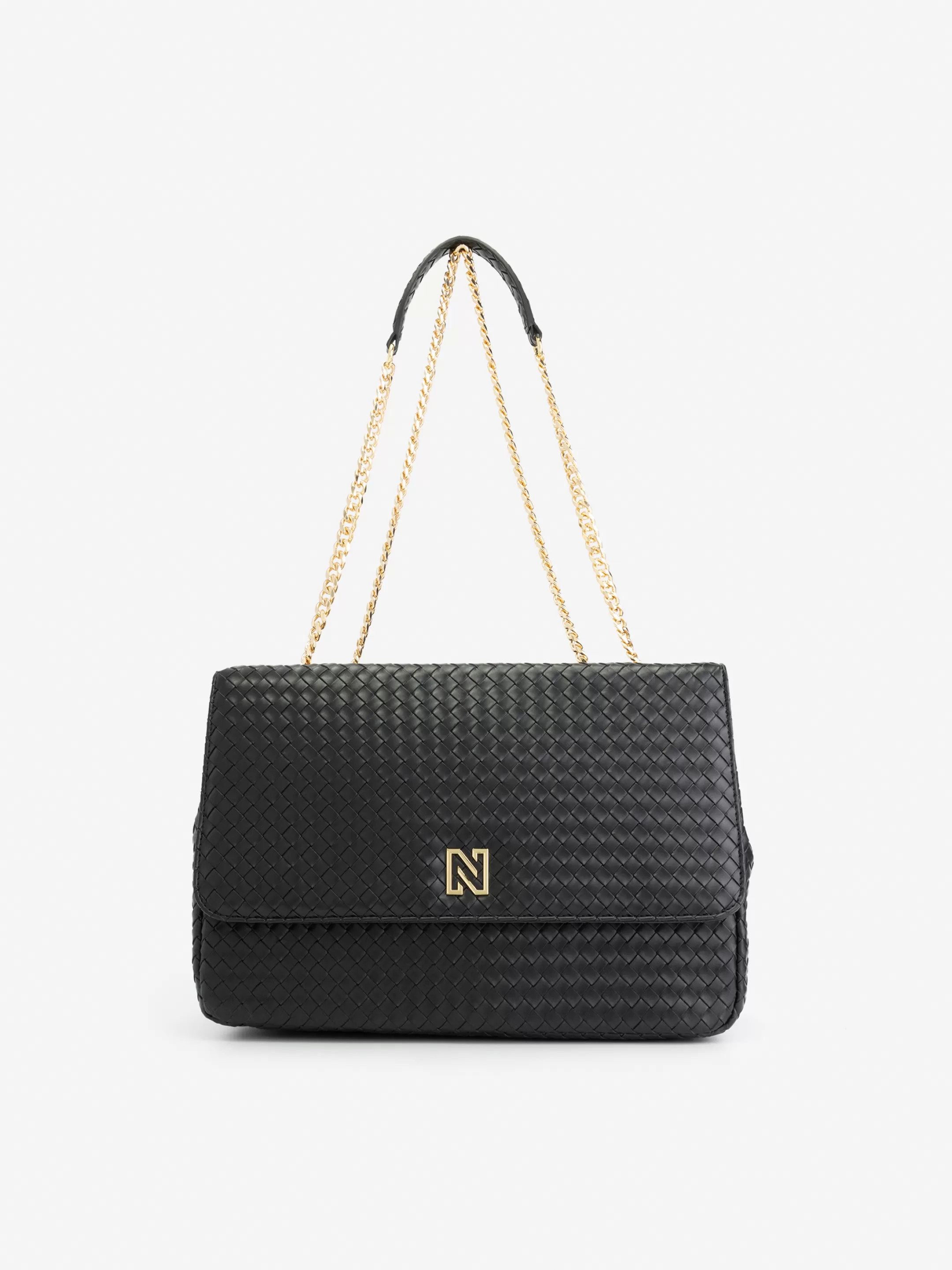 Discount NIKKIE Big braided shoulder bag with chain Black
