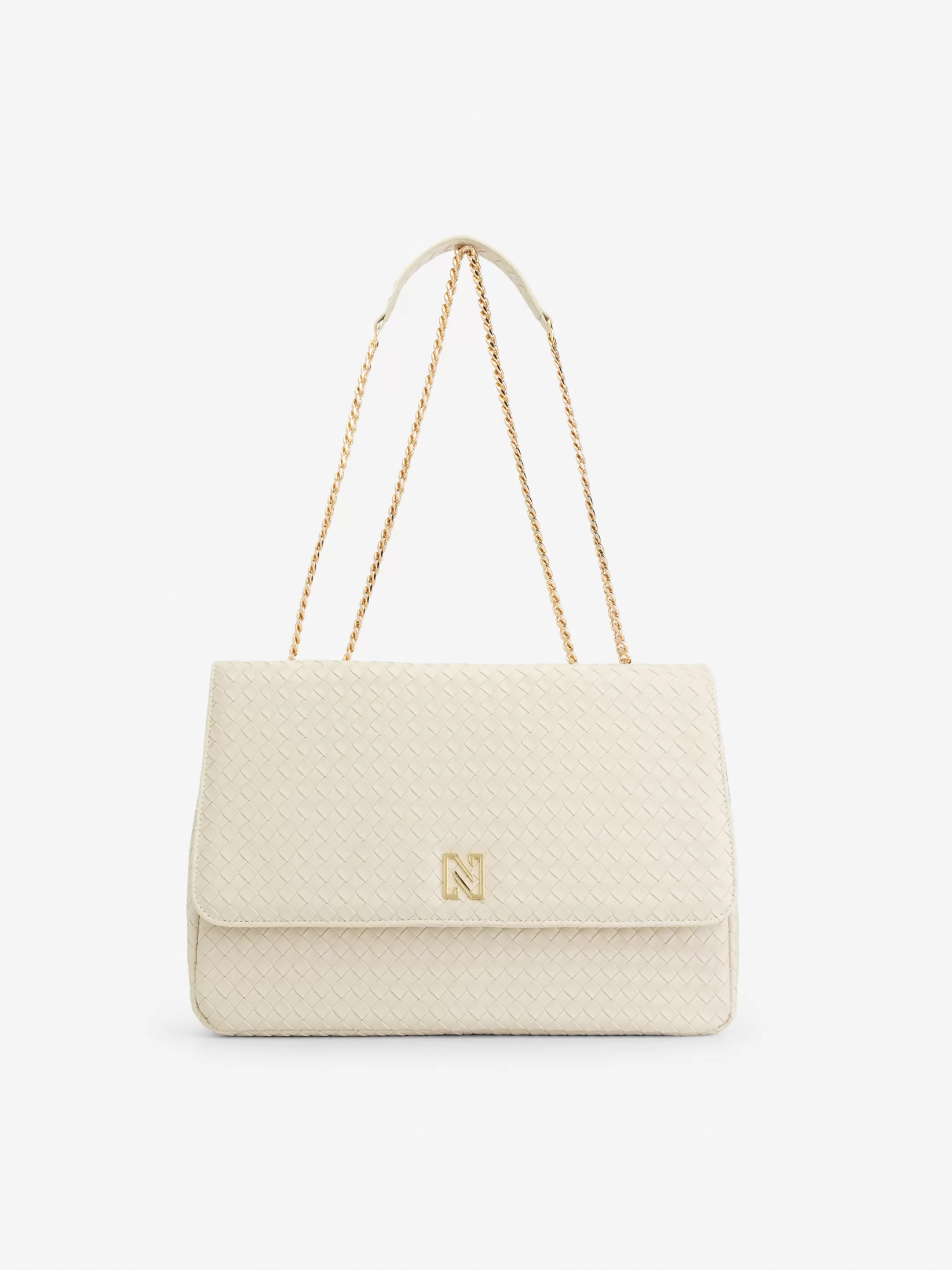 Cheap NIKKIE Big braided shoulder bag with chain Cream
