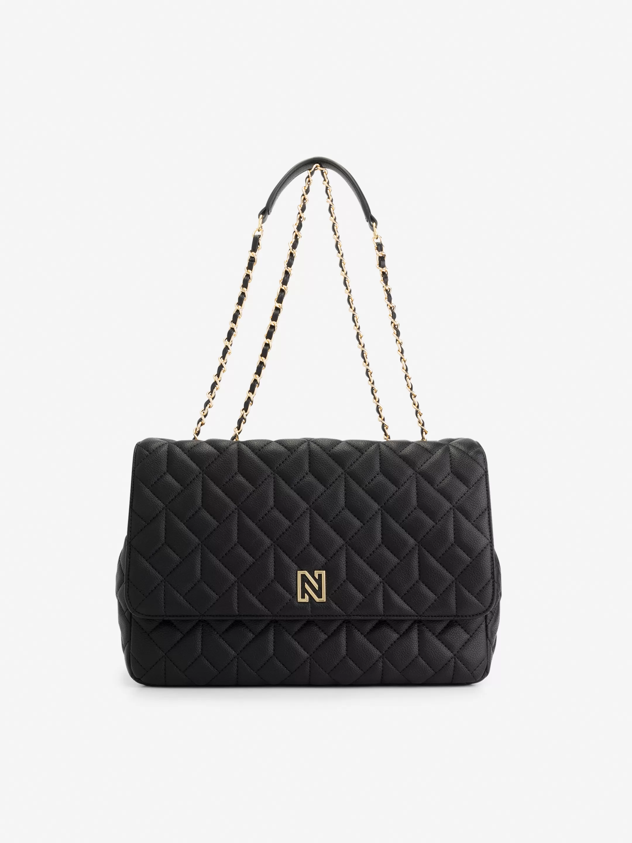 Fashion NIKKIE Big Quilted shoulder bag with chain Black