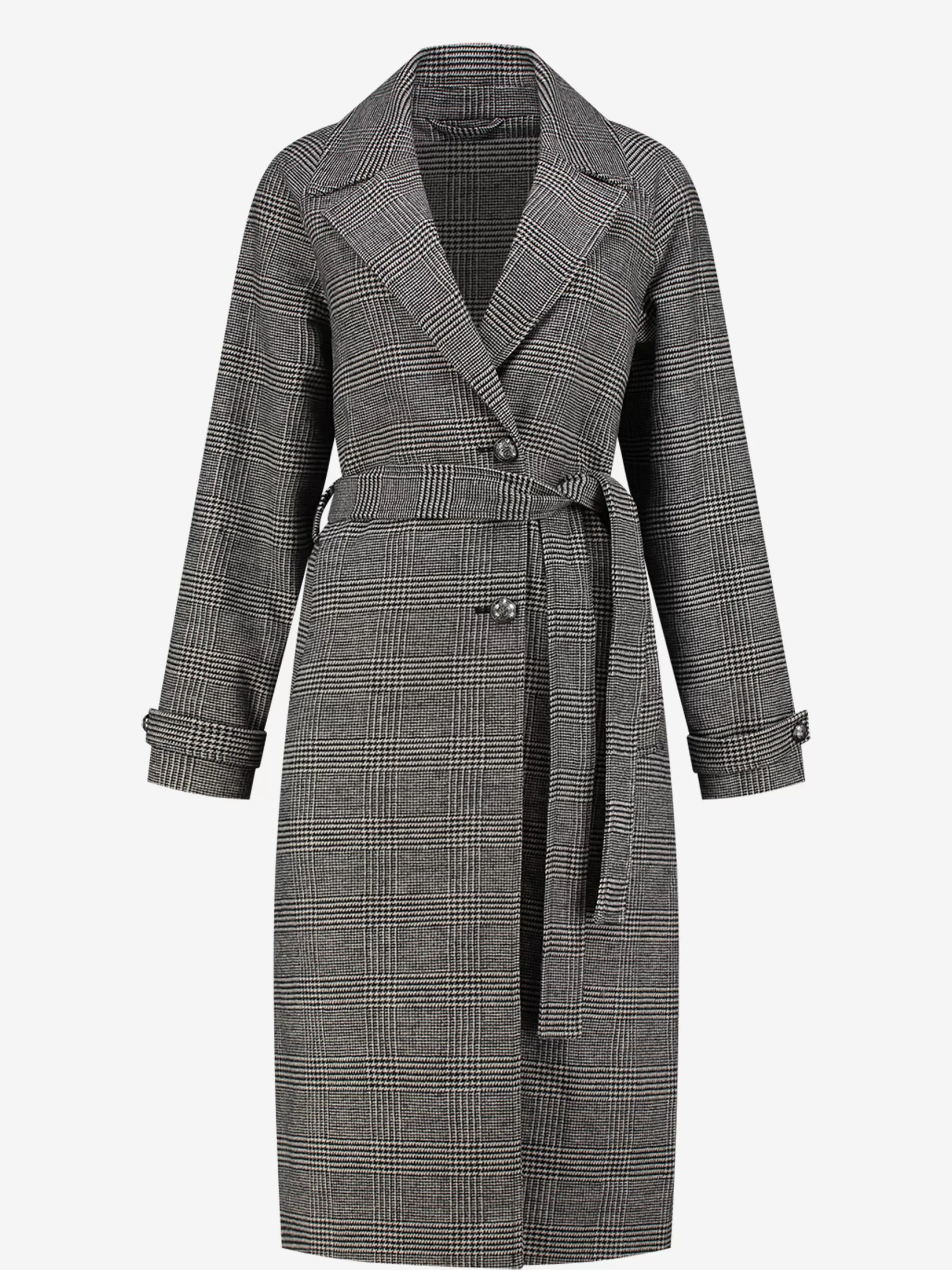 Shop NIKKIE Checkered coat with tie belt Graphite