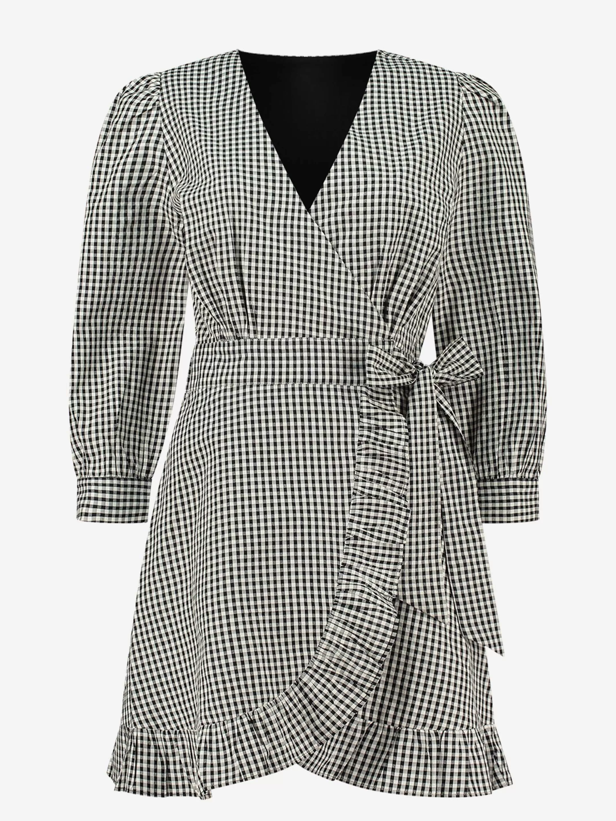 Outlet NIKKIE Checkered wrap dress Black/White