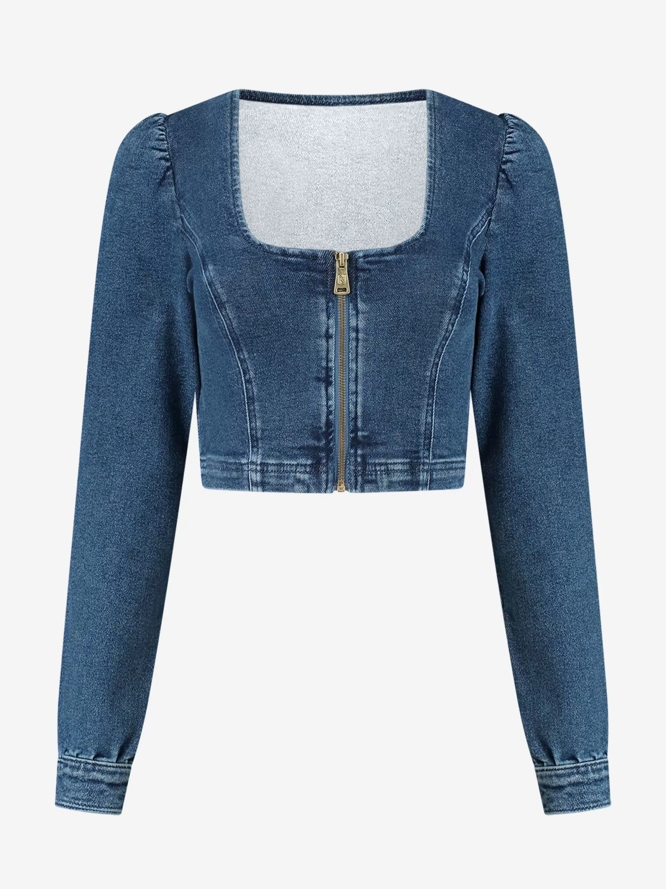 Discount NIKKIE Cropped Denim top Mid Blue