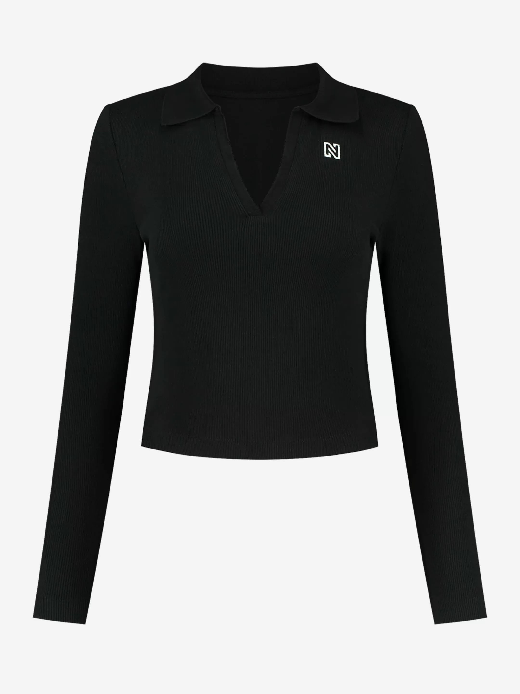 New NIKKIE Cropped long-sleeved top with collar Black