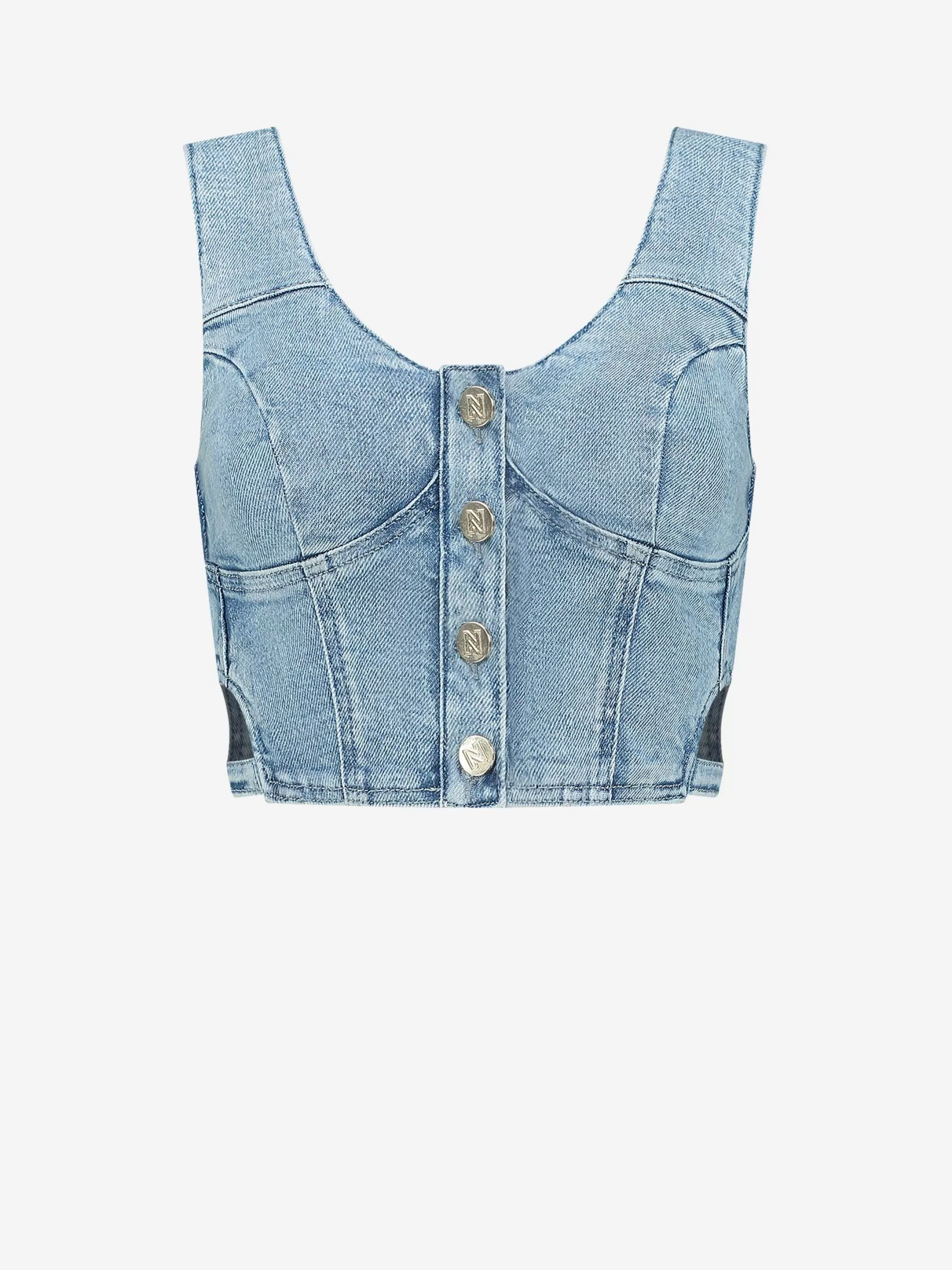 New NIKKIE Denim crop top with cut out Light Blue