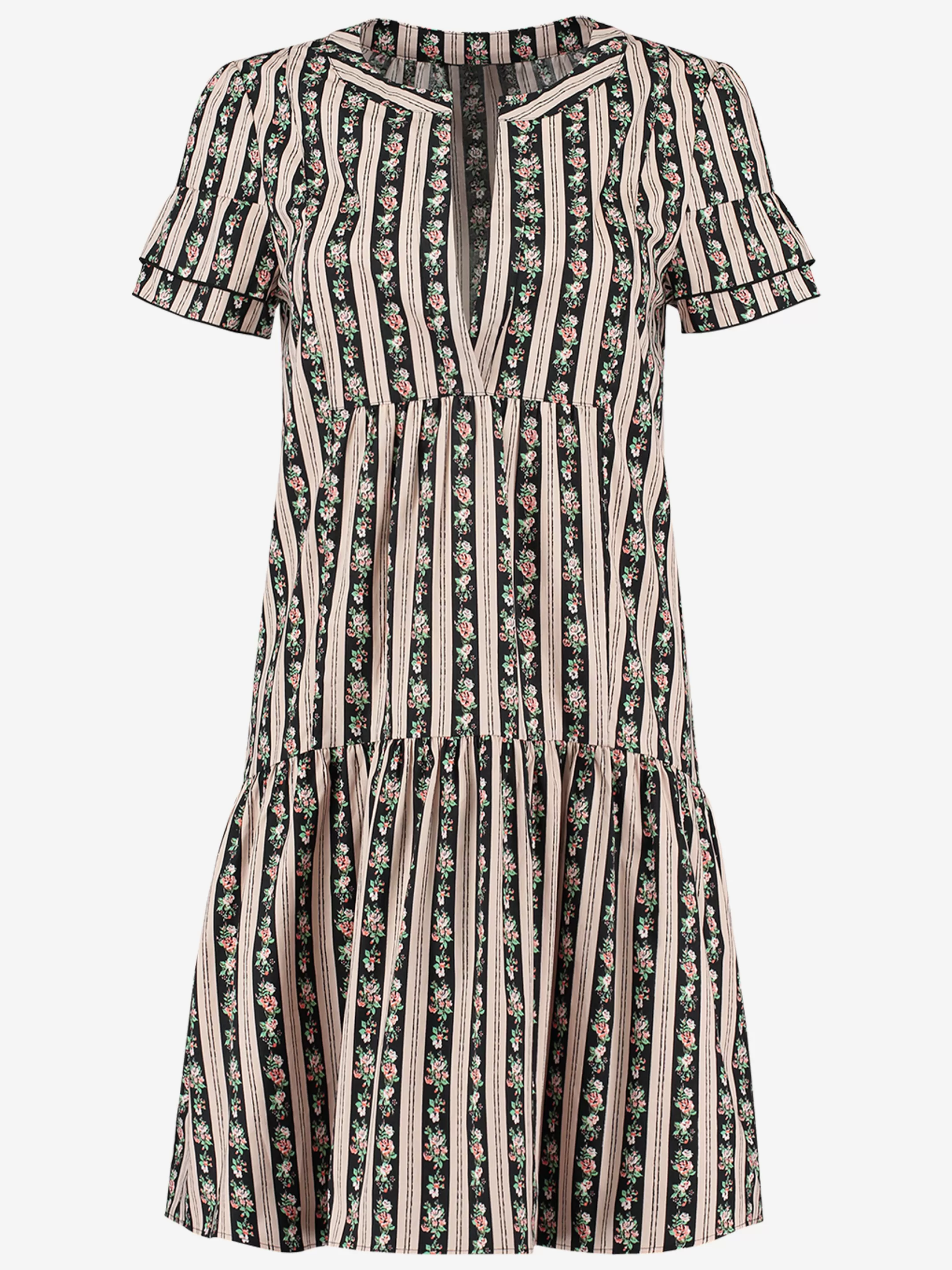 New NIKKIE DRESS WITH FLOWER PRINT AND RUFFLES Black