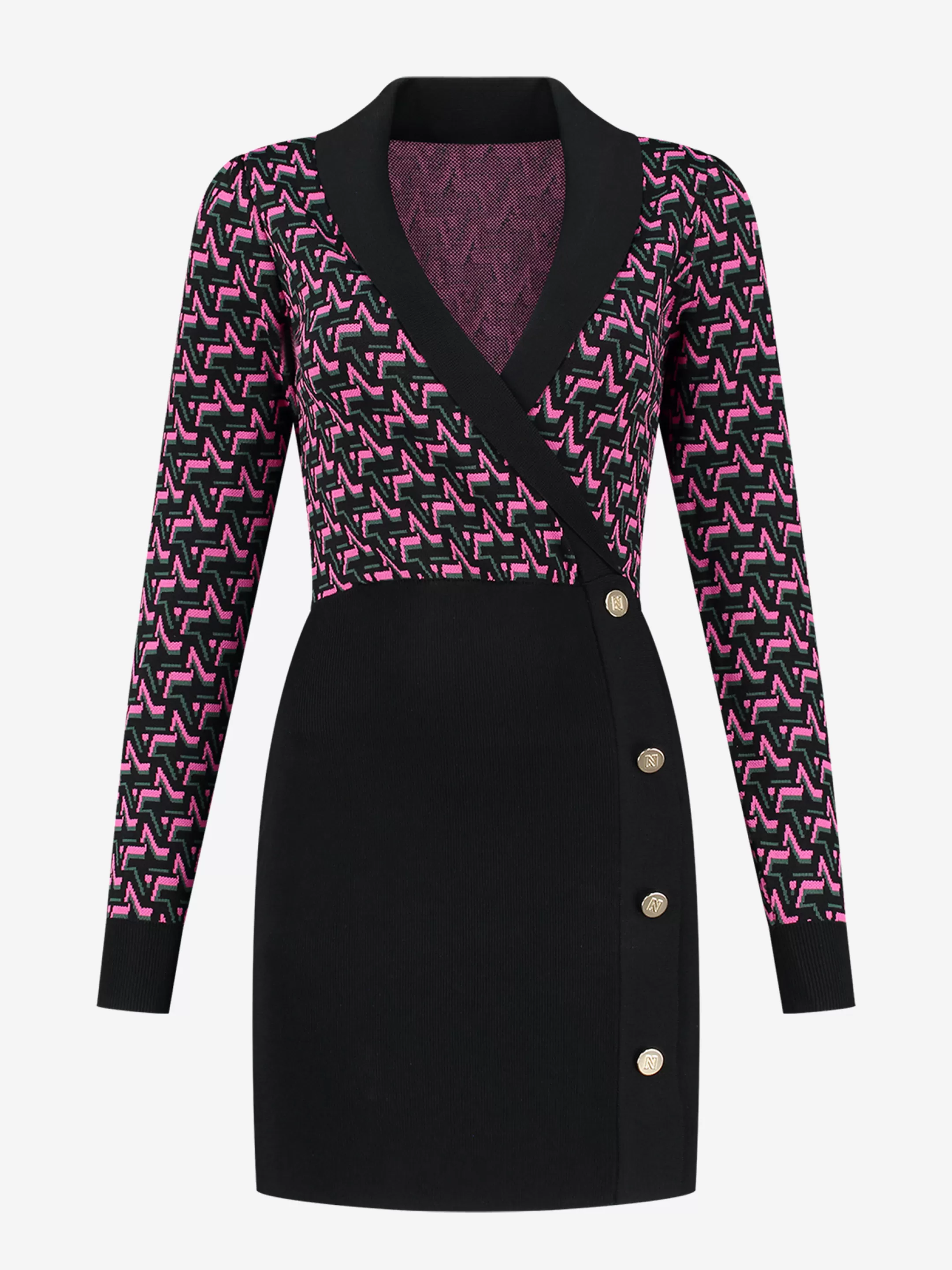 Flash Sale NIKKIE Dress with print and buttons Black/Raspberry Rose