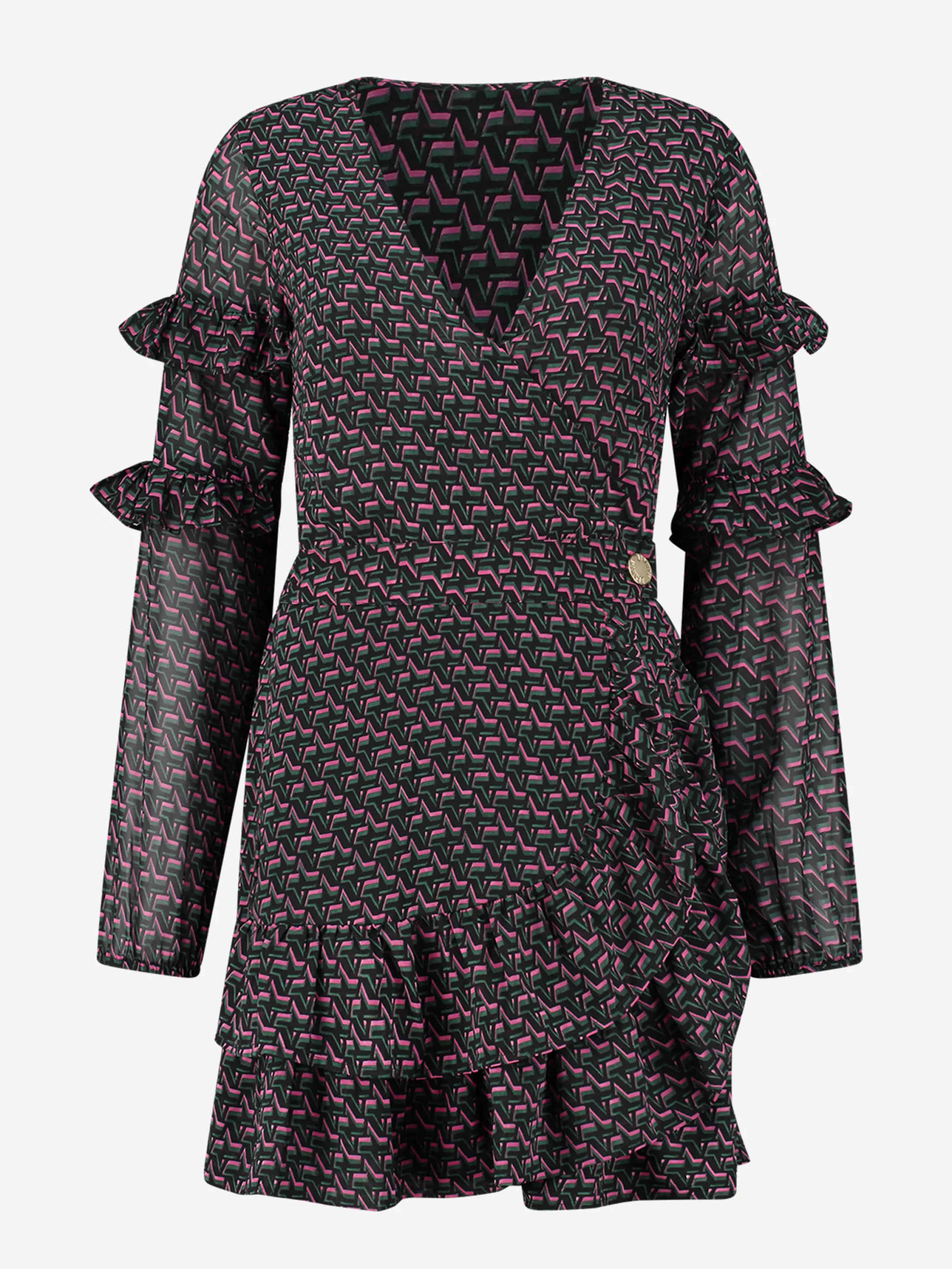 Outlet NIKKIE Dress with ruffles and all-over print Black/Raspberry Rose