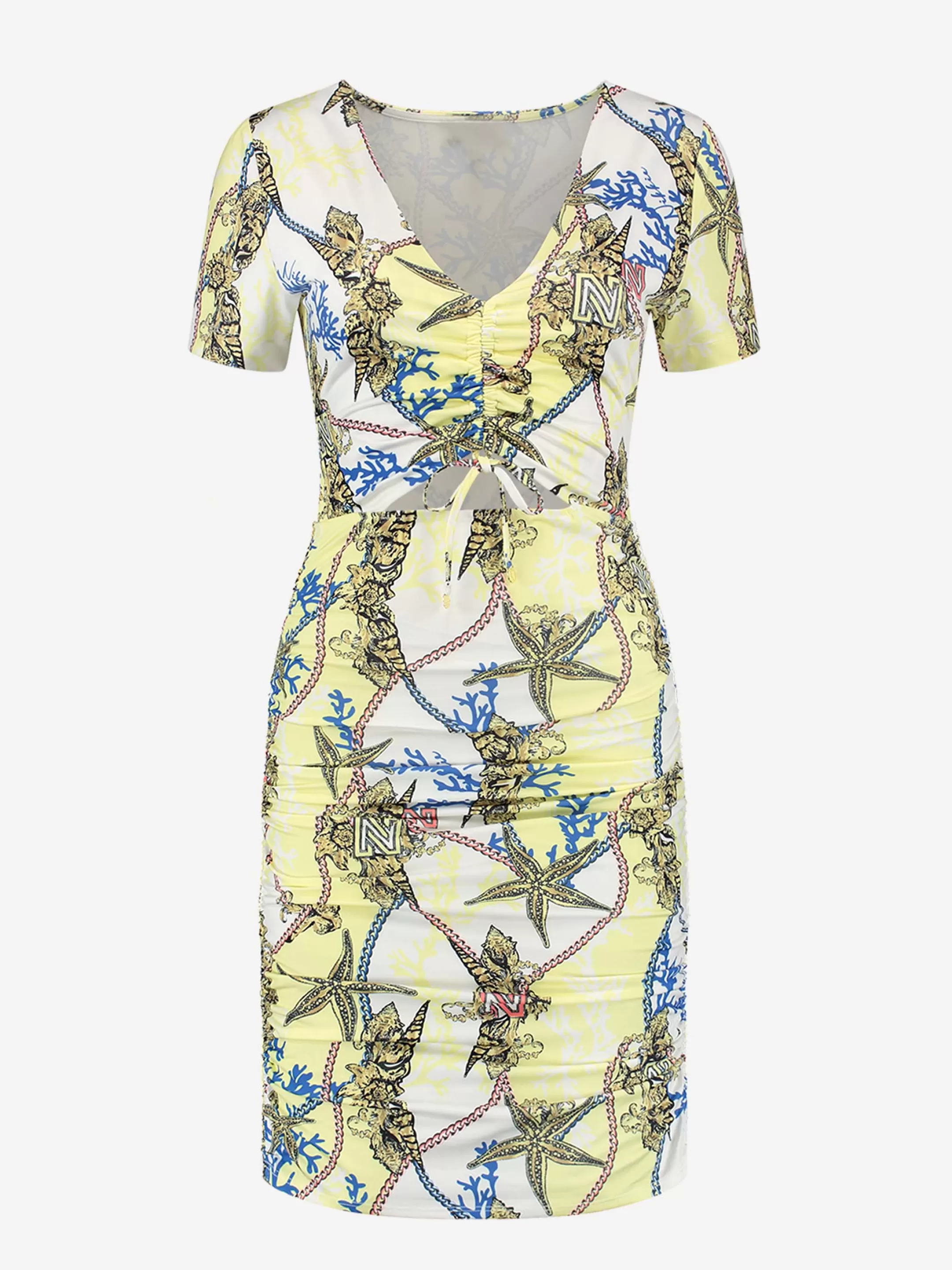 Online NIKKIE Fitted Dress with drawstrings Lime Yellow/Coral