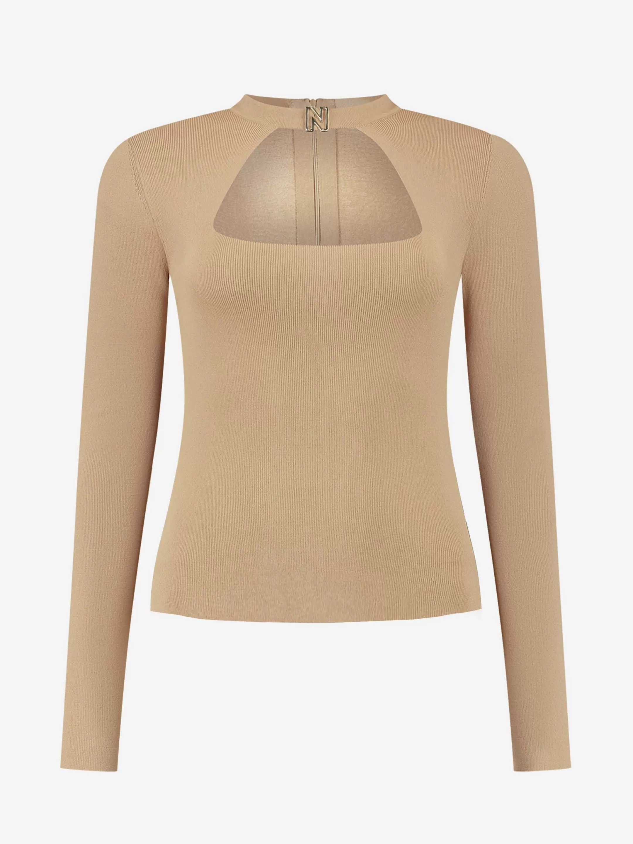 Outlet NIKKIE Fitted high neck top with logo trim Latte