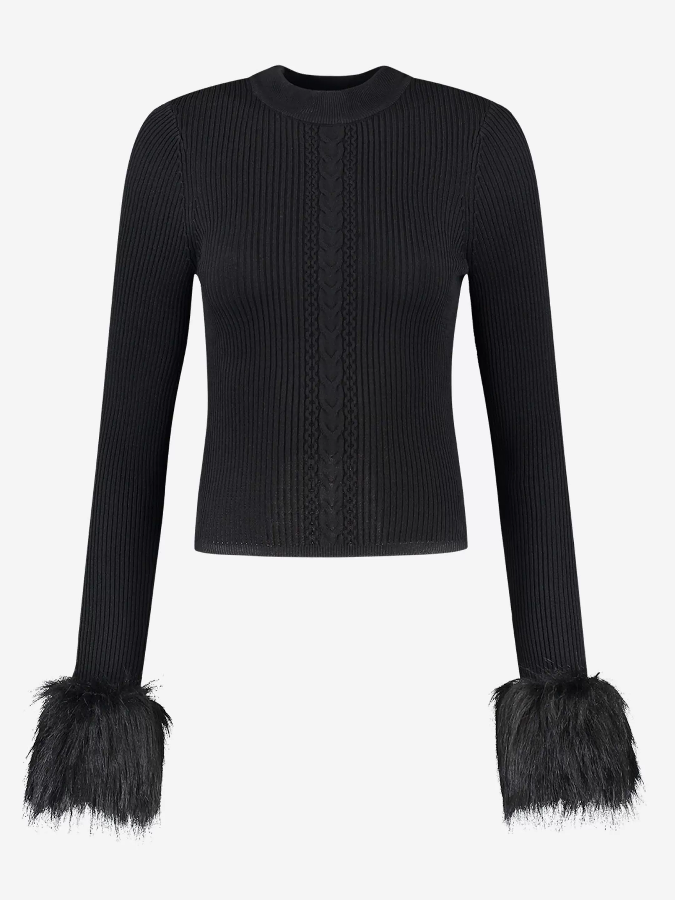 Outlet NIKKIE Fitted top with faux fur cuffs Black