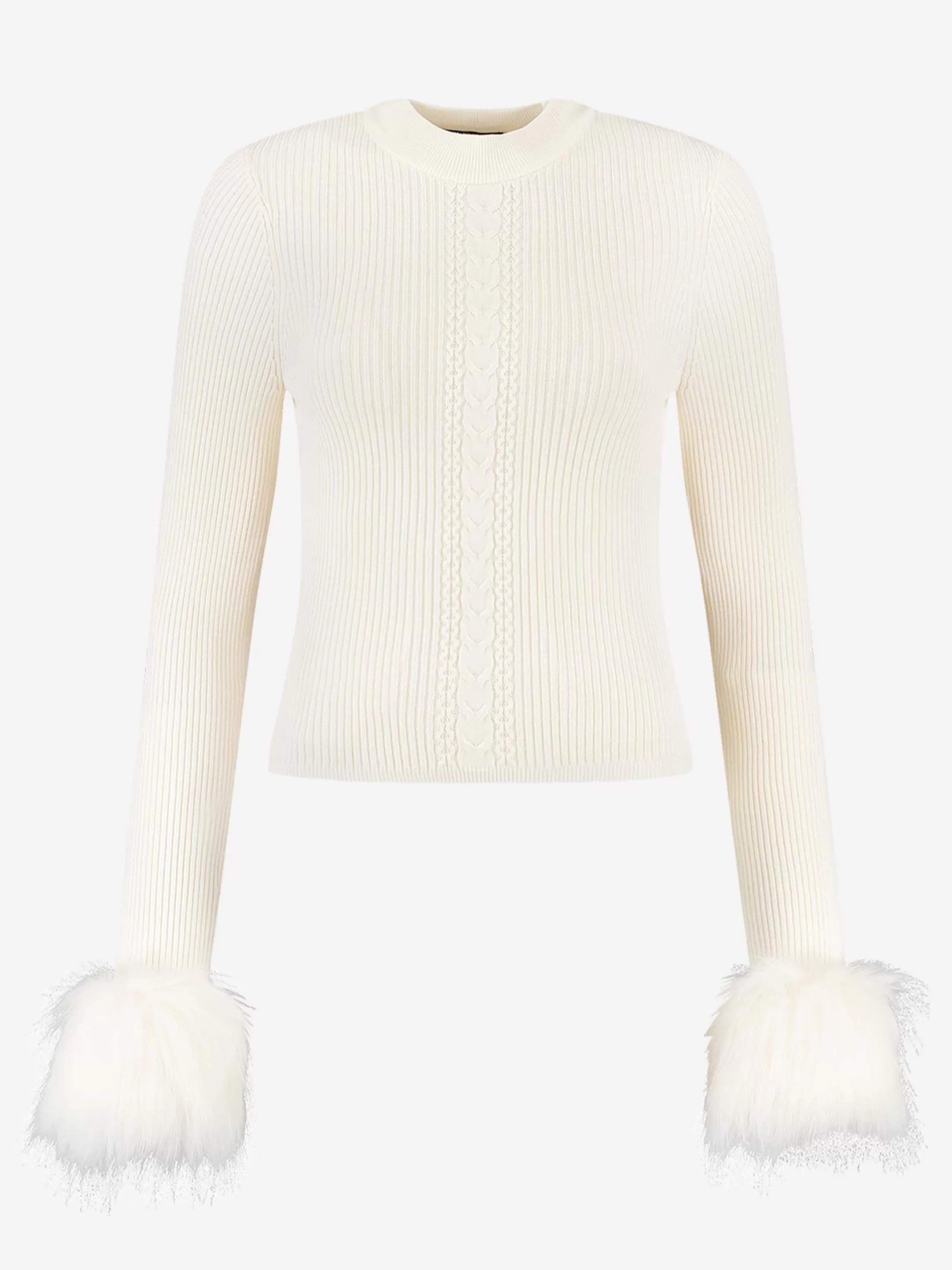 Sale NIKKIE Fitted top with faux fur cuffs Pearl