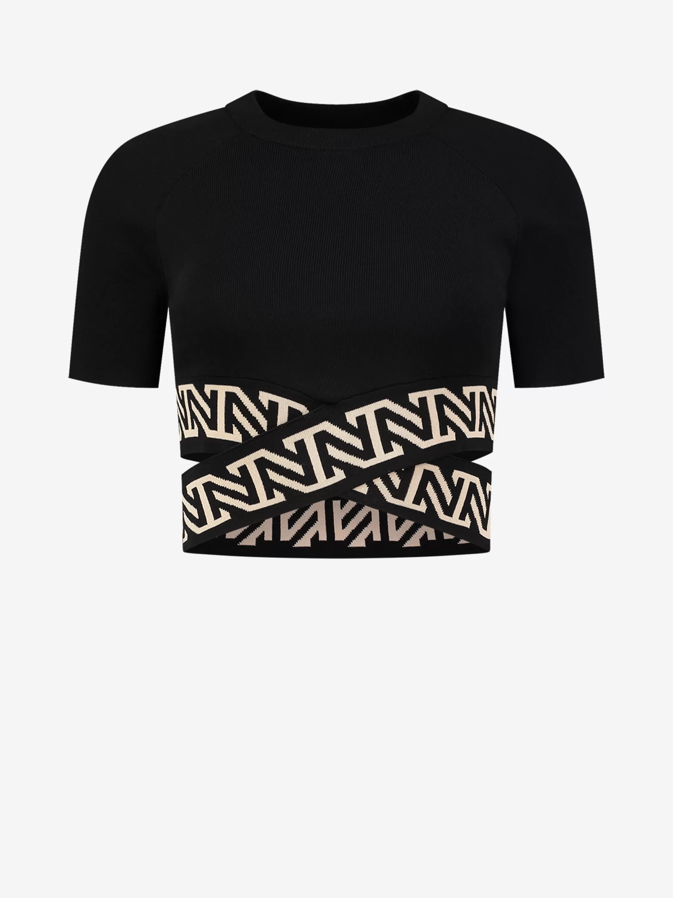 Fashion NIKKIE Fitted t-shirt with crossed logo straps Black
