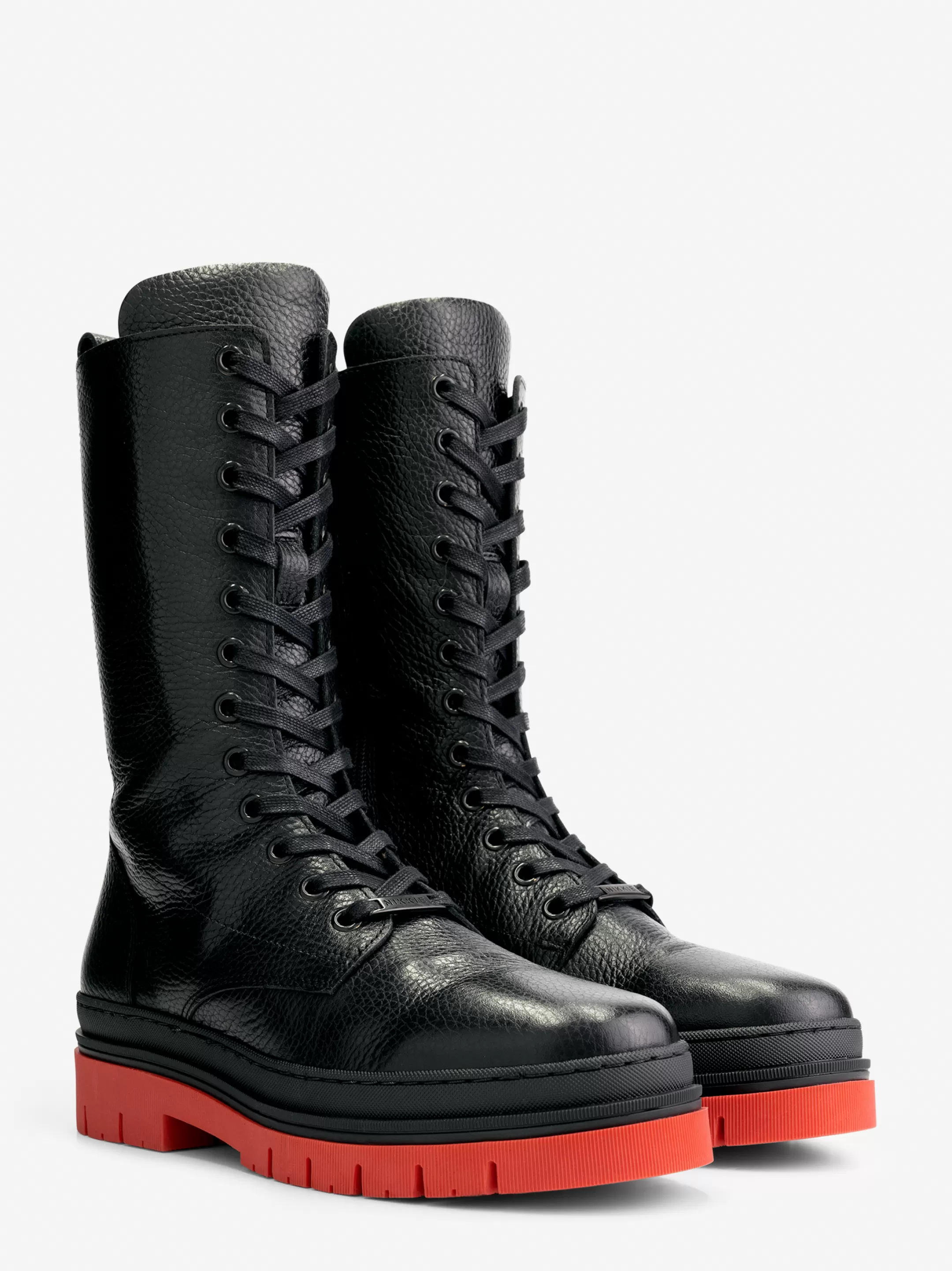 Outlet NIKKIE High Leather Boots with colored sole Black/Red