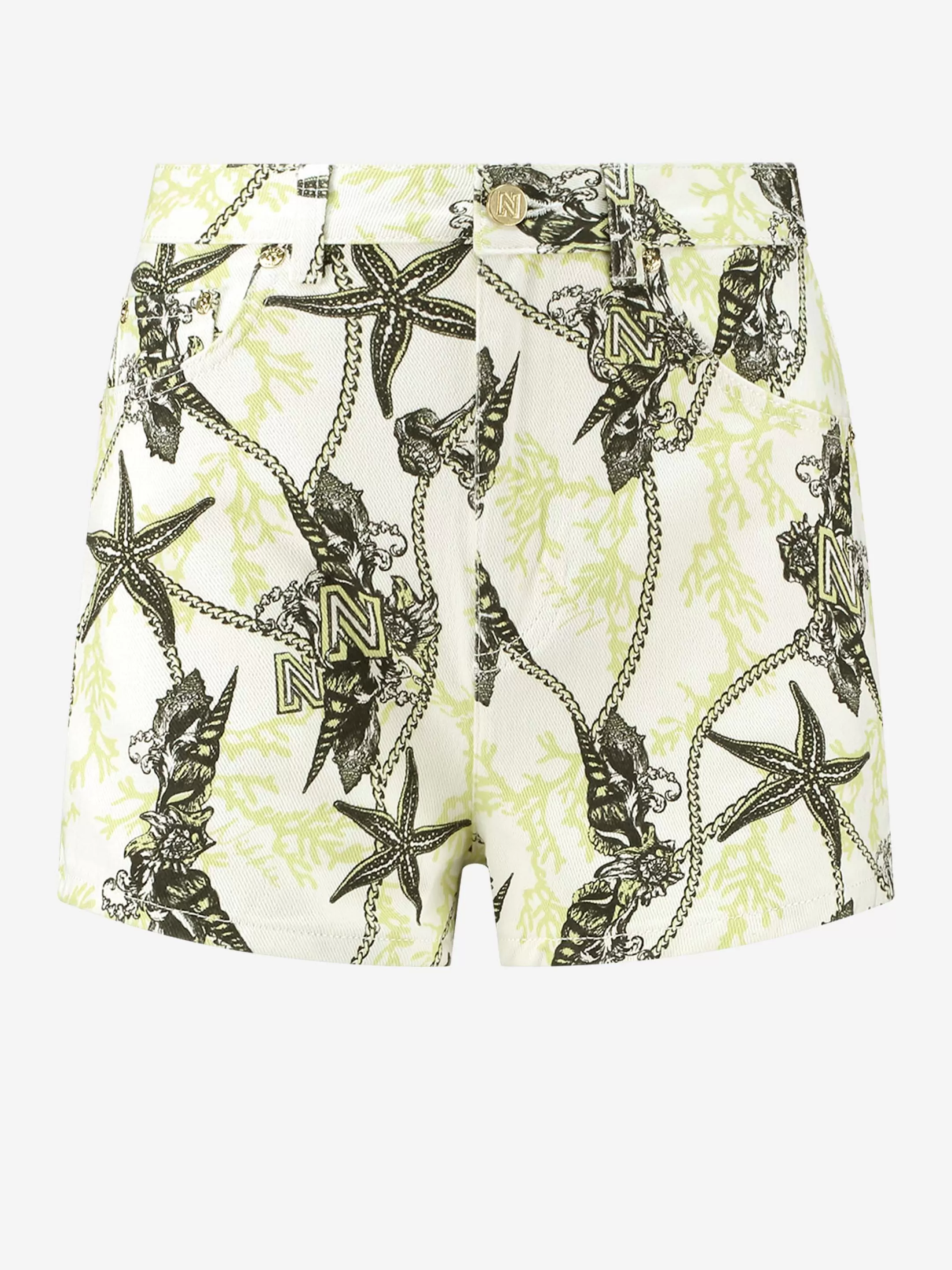 Hot NIKKIE High rise denim shorts with print Star White/Lime Yellow