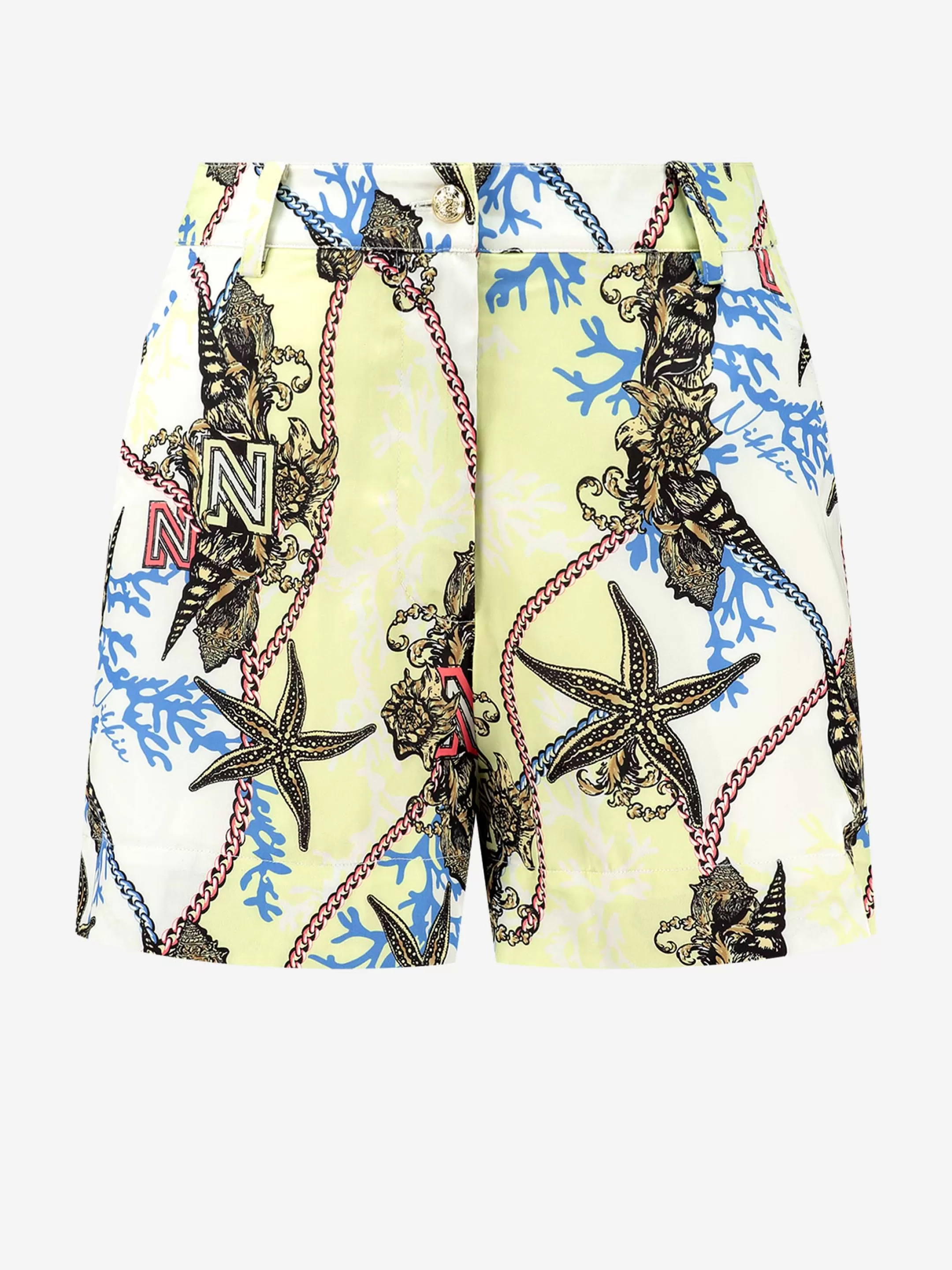 Hot NIKKIE High rise shorts with print Lime Yellow/Coral