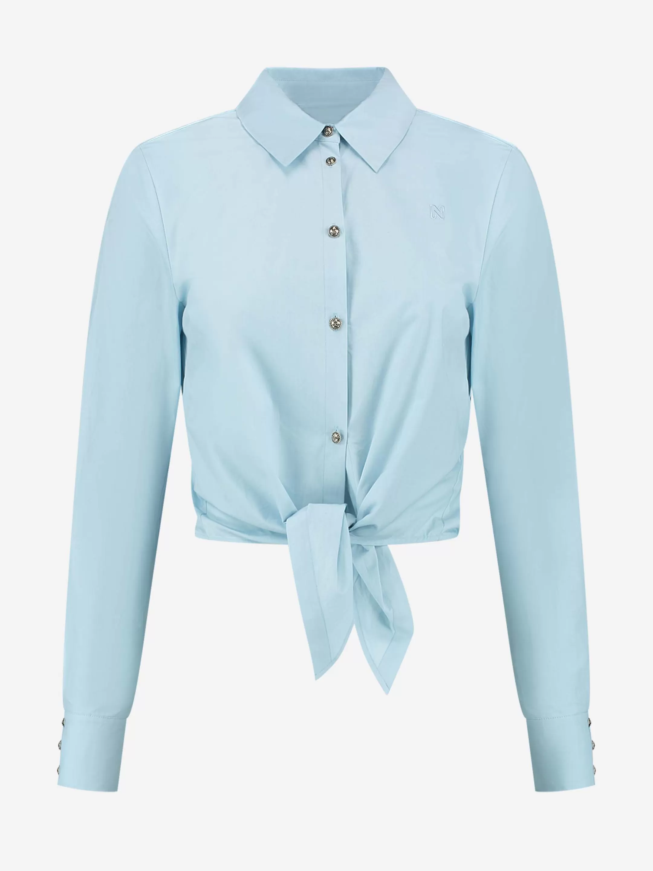 Clearance NIKKIE Knotted cotton blouse Light Dresden Blue