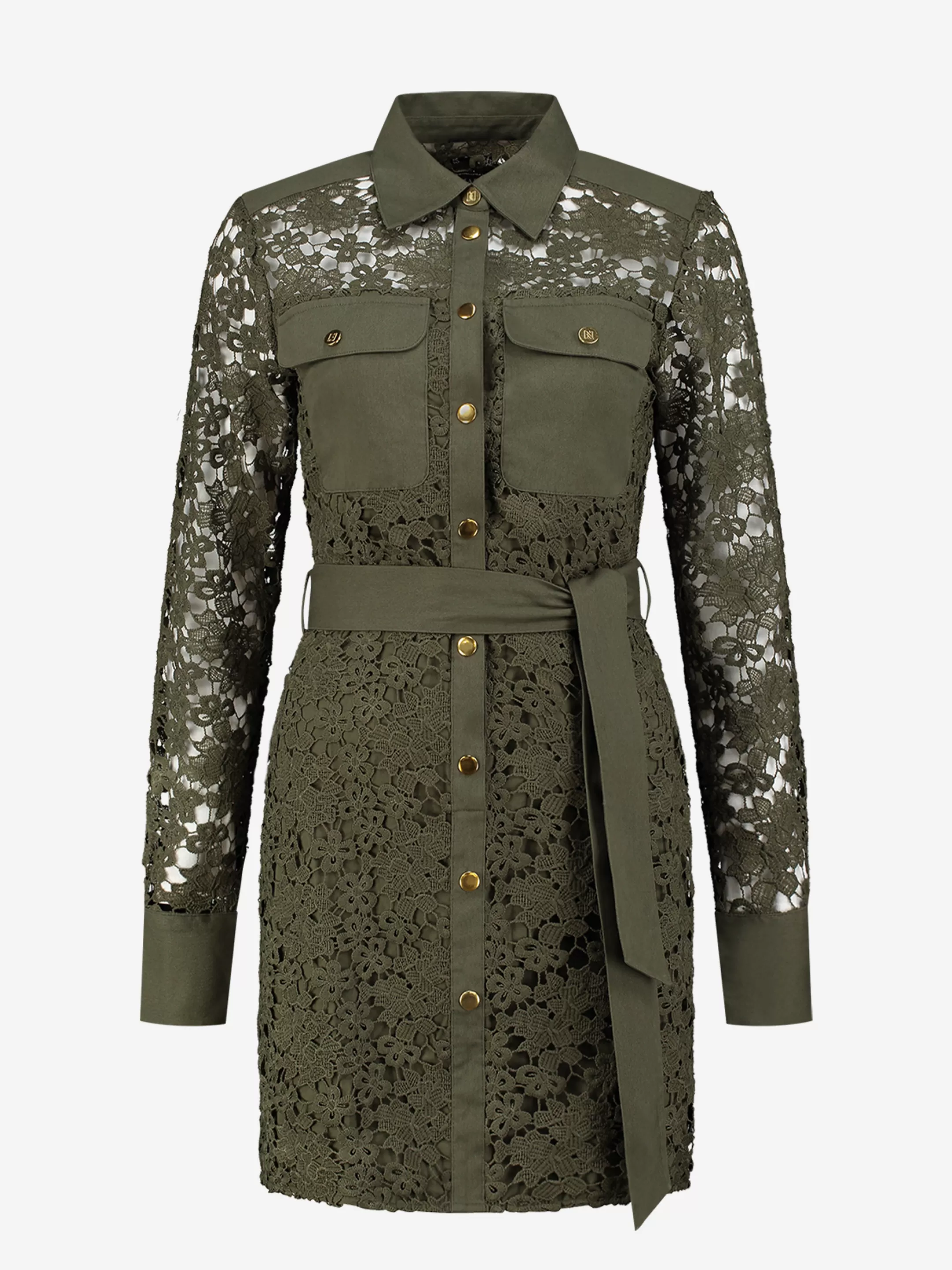 Online NIKKIE Lace dress with tie belt Combat Green