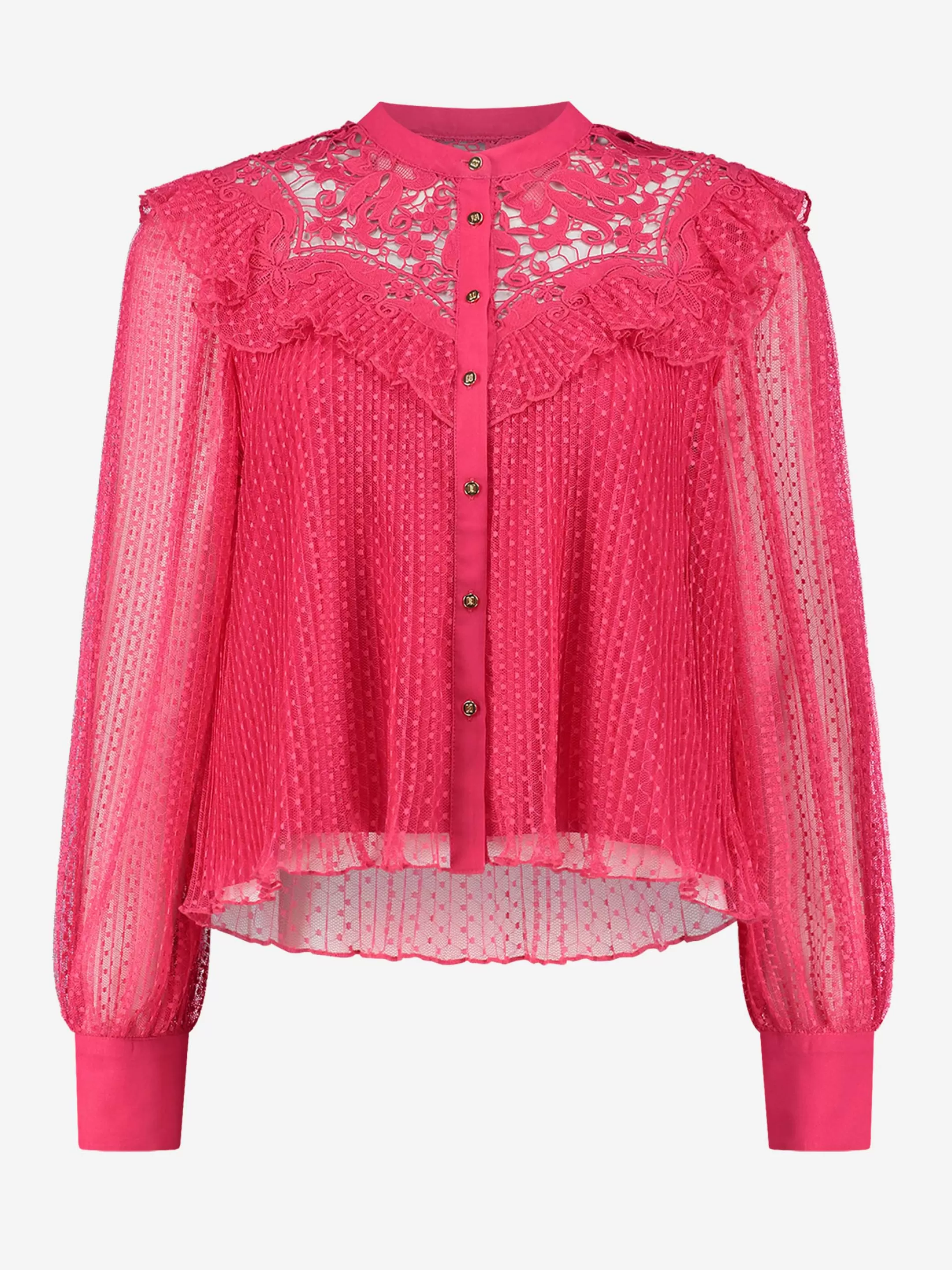 Hot NIKKIE Layered pleated blouse with lace Fuchsia