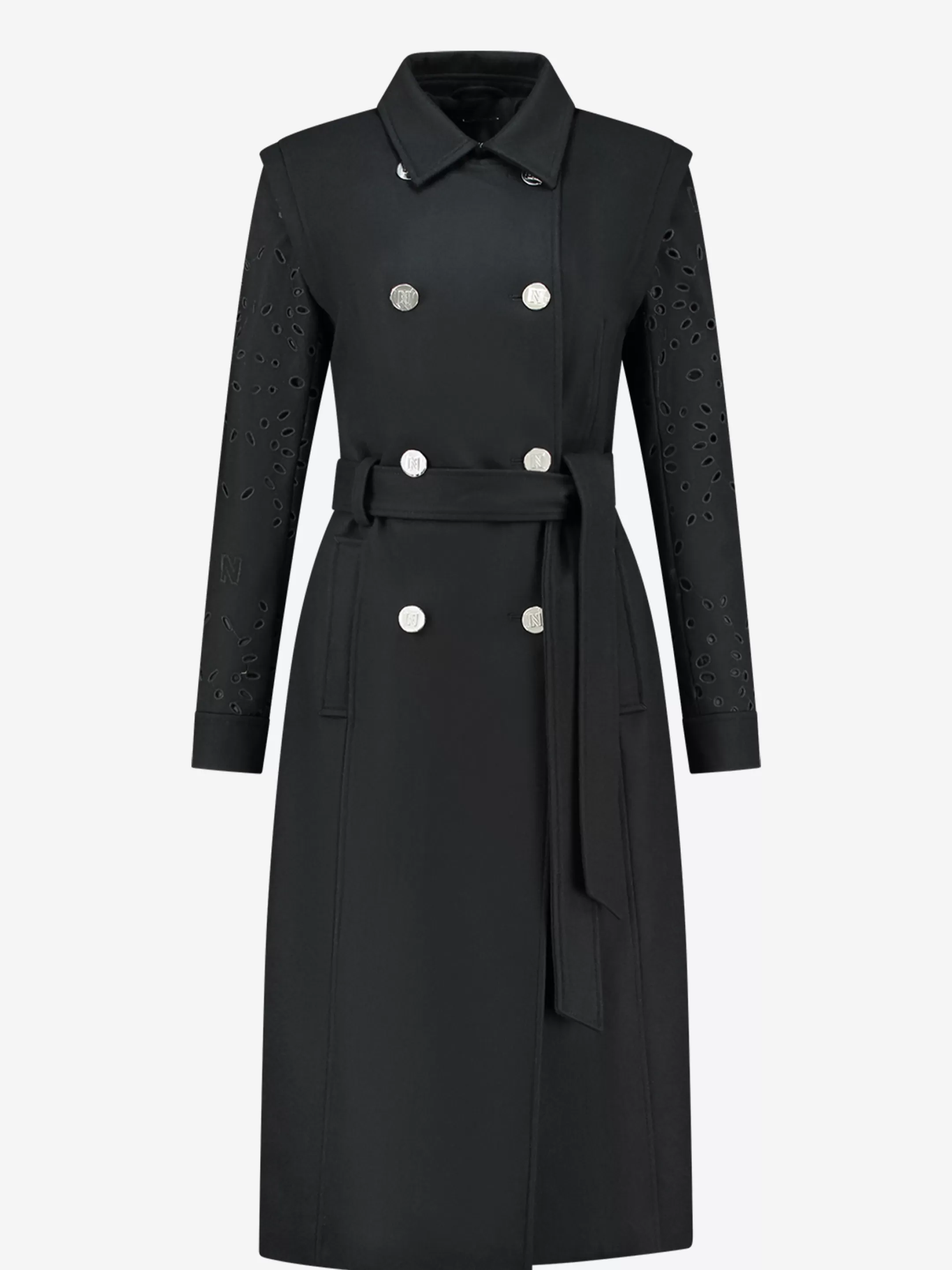 New NIKKIE Long coat with tie belt Black