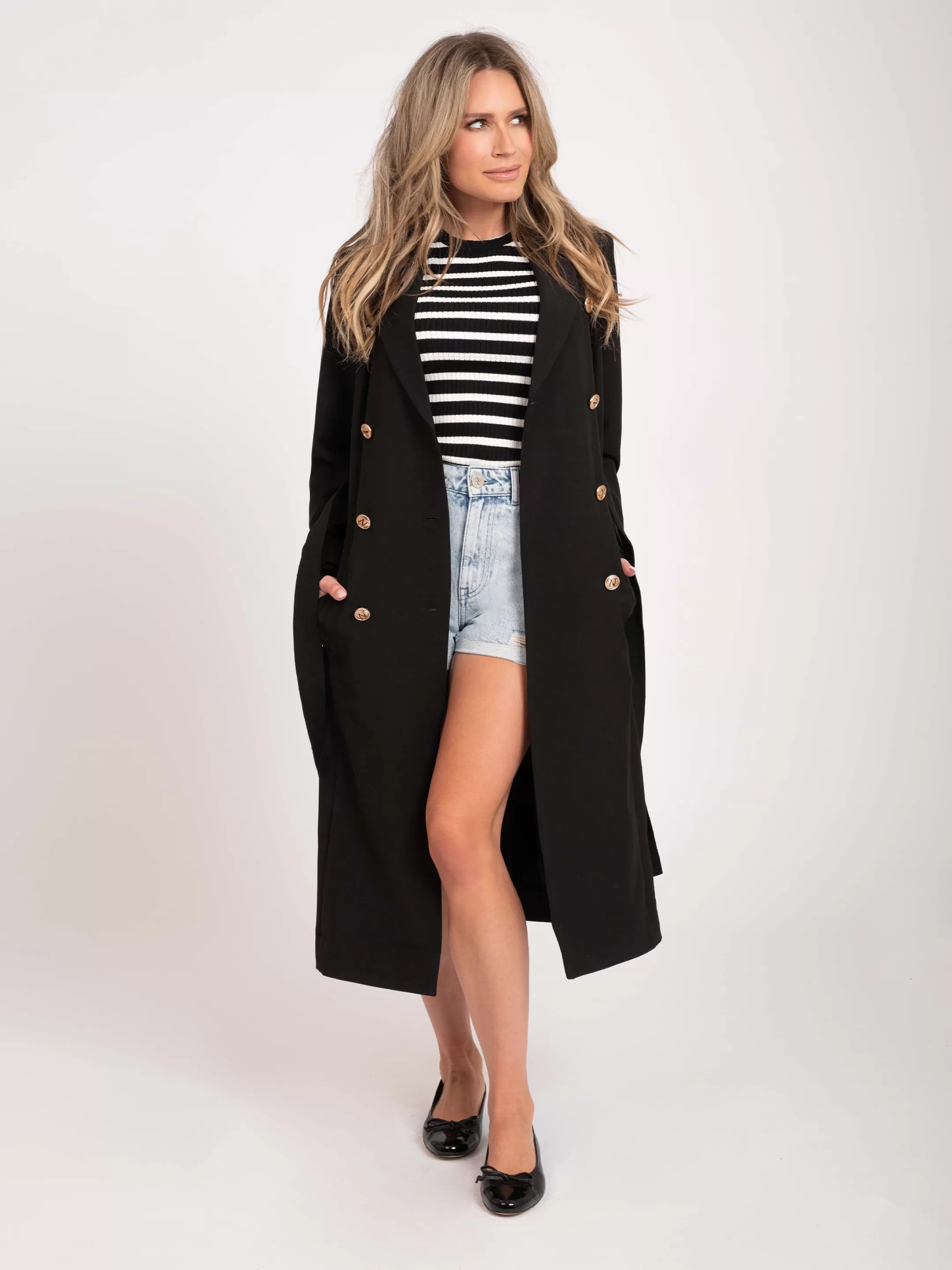 Cheap NIKKIE Long coat with waist band Black