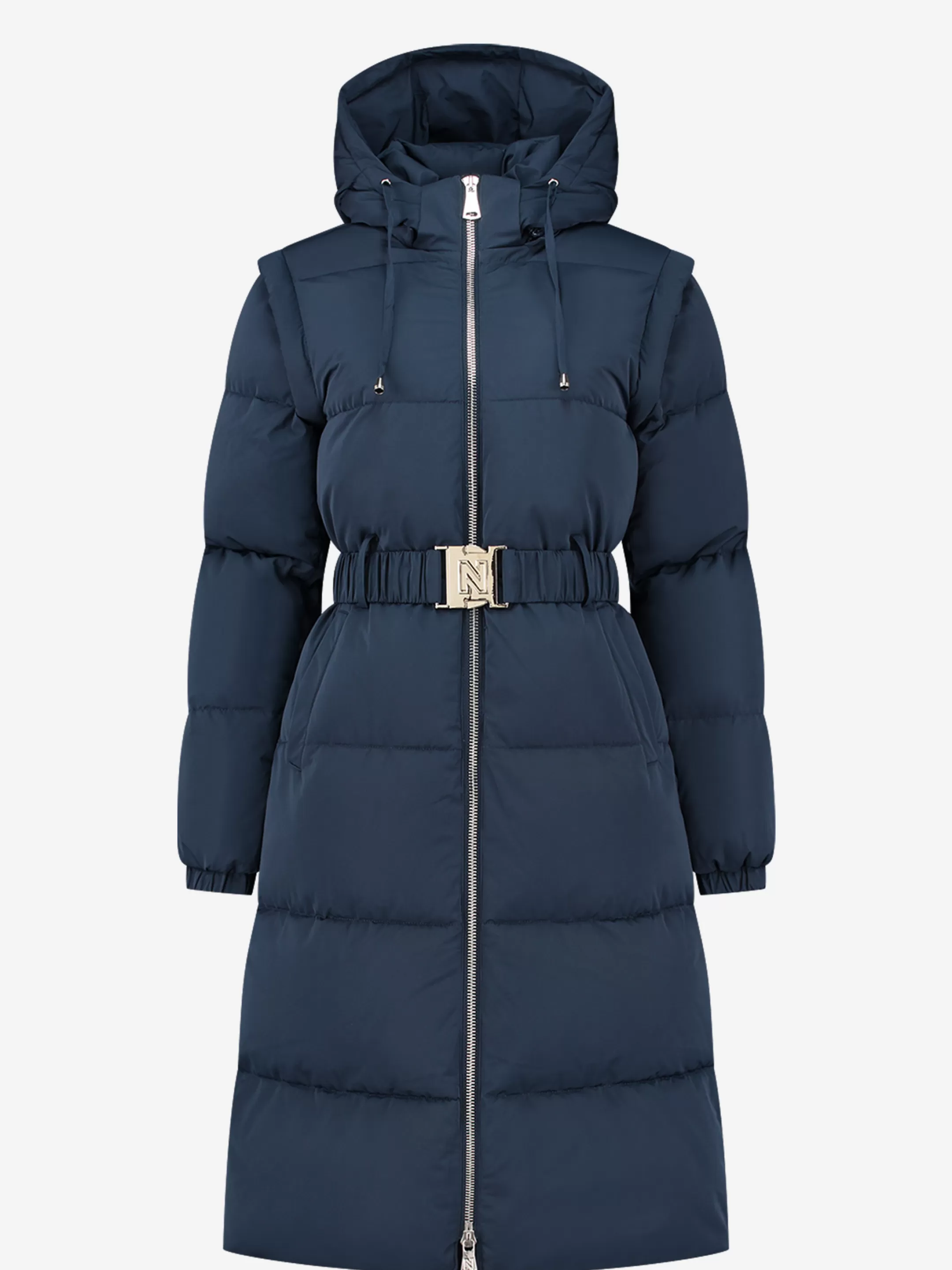 Hot NIKKIE Long Puffer coat with removable sleeves Extra Navy