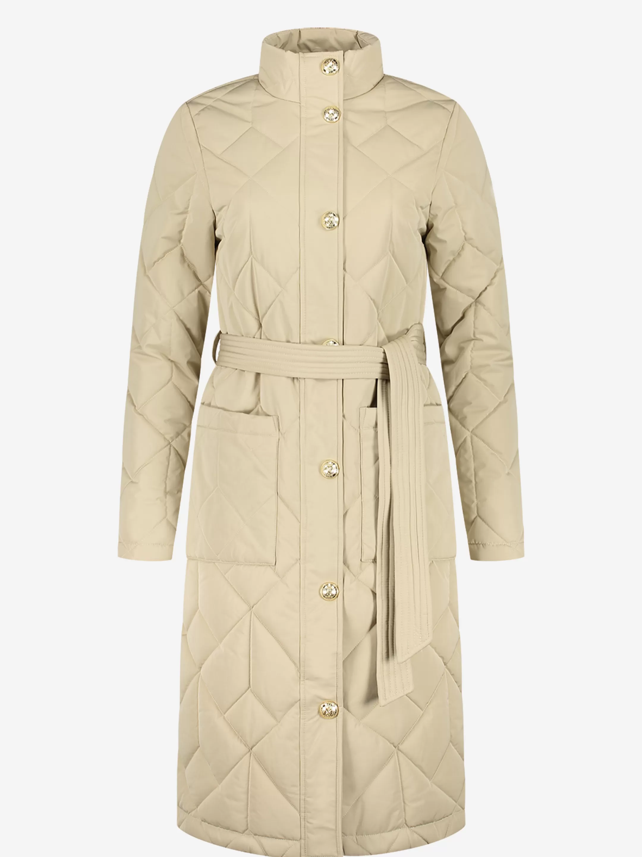 Hot NIKKIE Long Puffer coat with tie belt Hummus