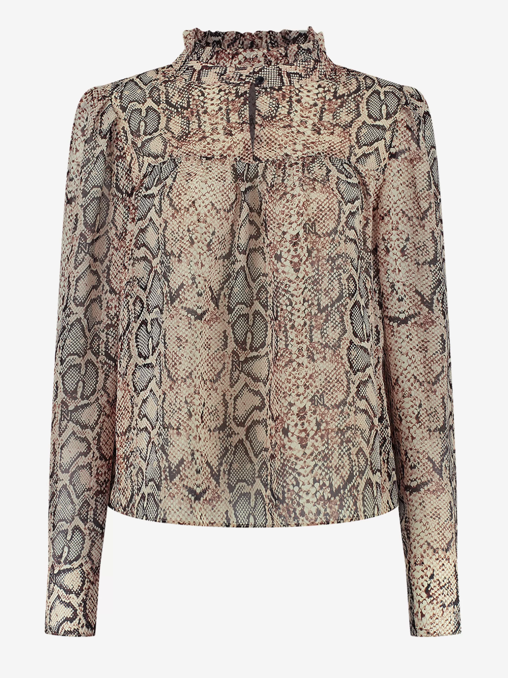 Shop NIKKIE Loose fit Blouse with high neck Black/Taupe/Grey
