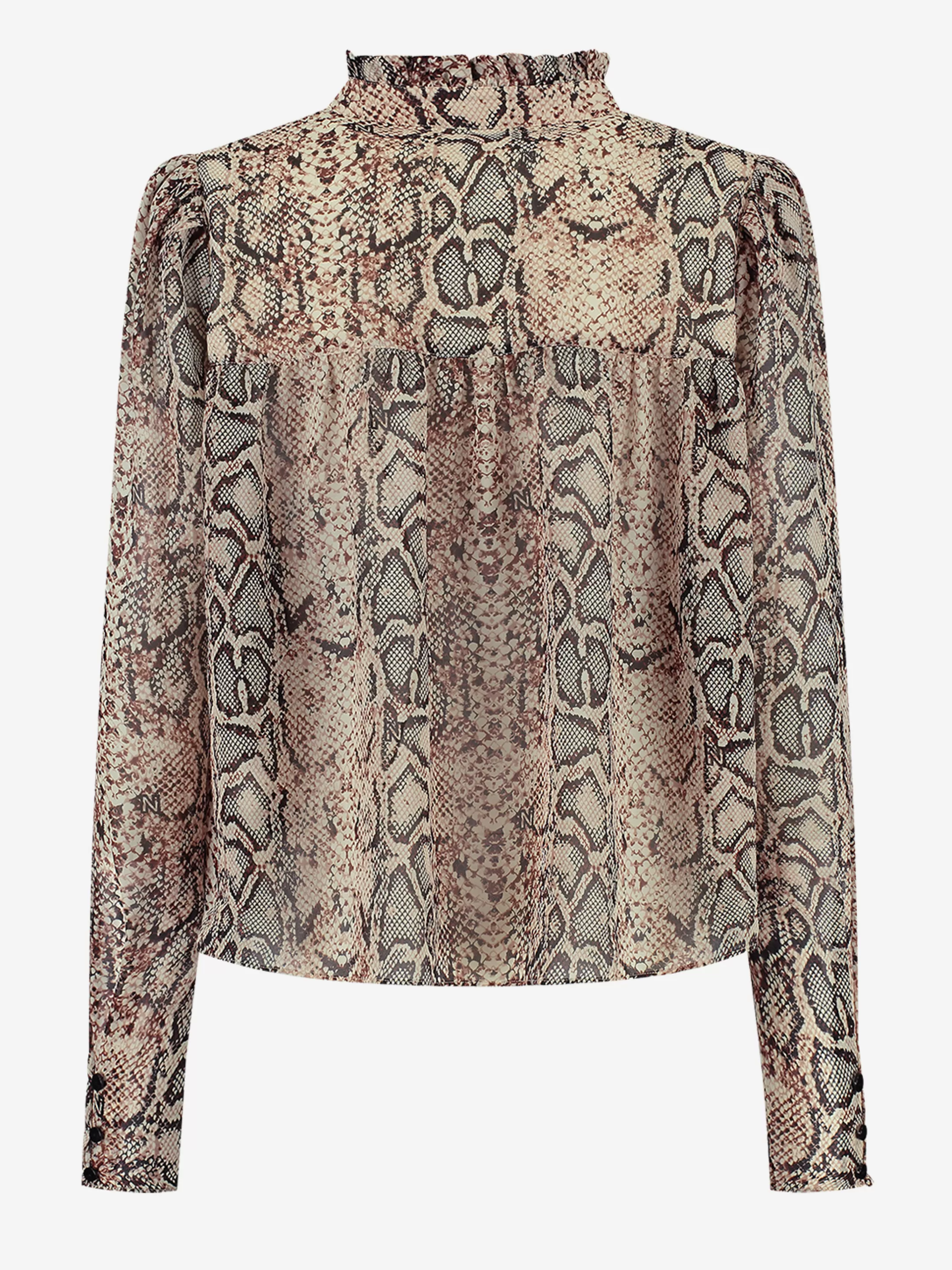 Shop NIKKIE Loose fit Blouse with high neck Black/Taupe/Grey