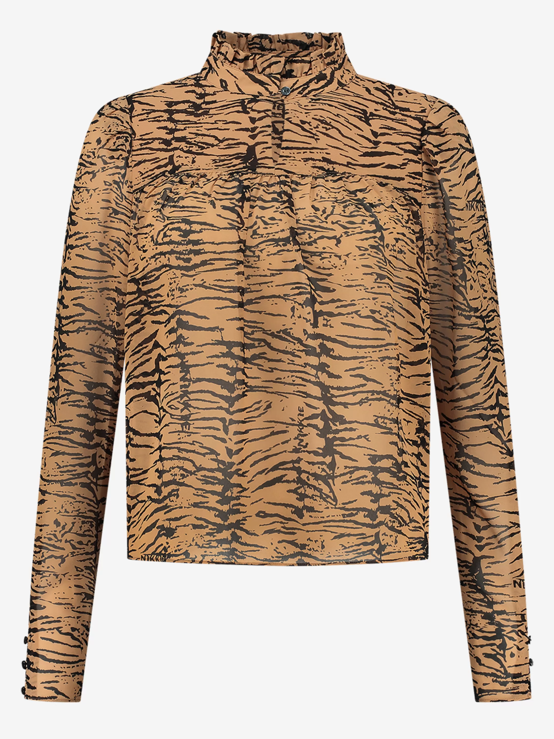 Outlet NIKKIE Loose fit zebra print Blouse with high neck Black/Hazel