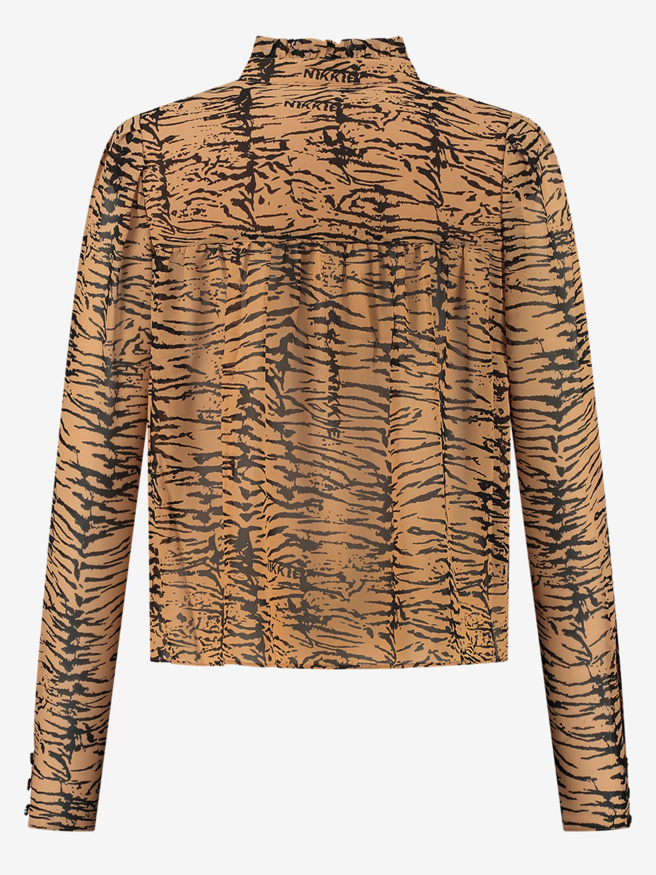 Outlet NIKKIE Loose fit zebra print Blouse with high neck Black/Hazel