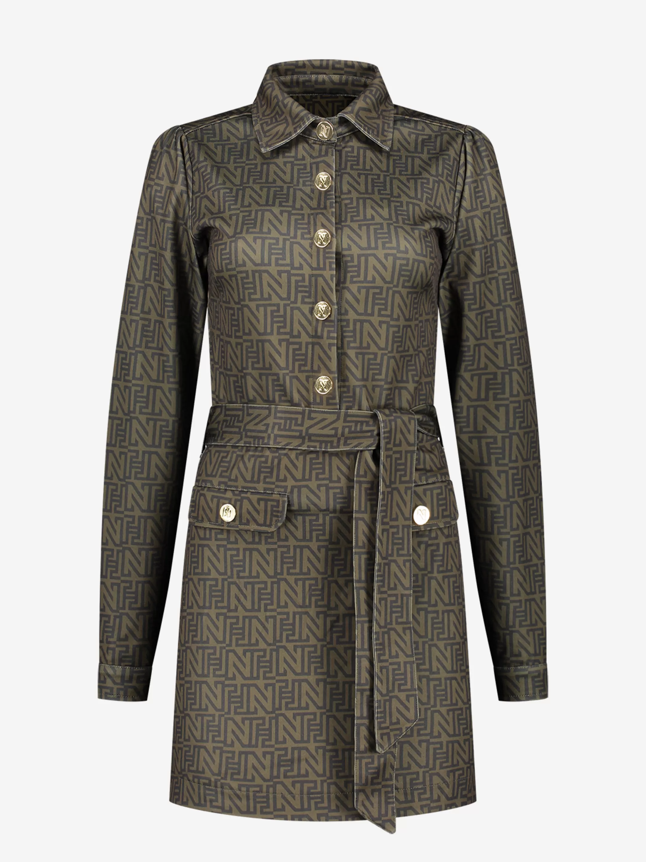 Outlet NIKKIE Monogram dress with tie belt Combat Green