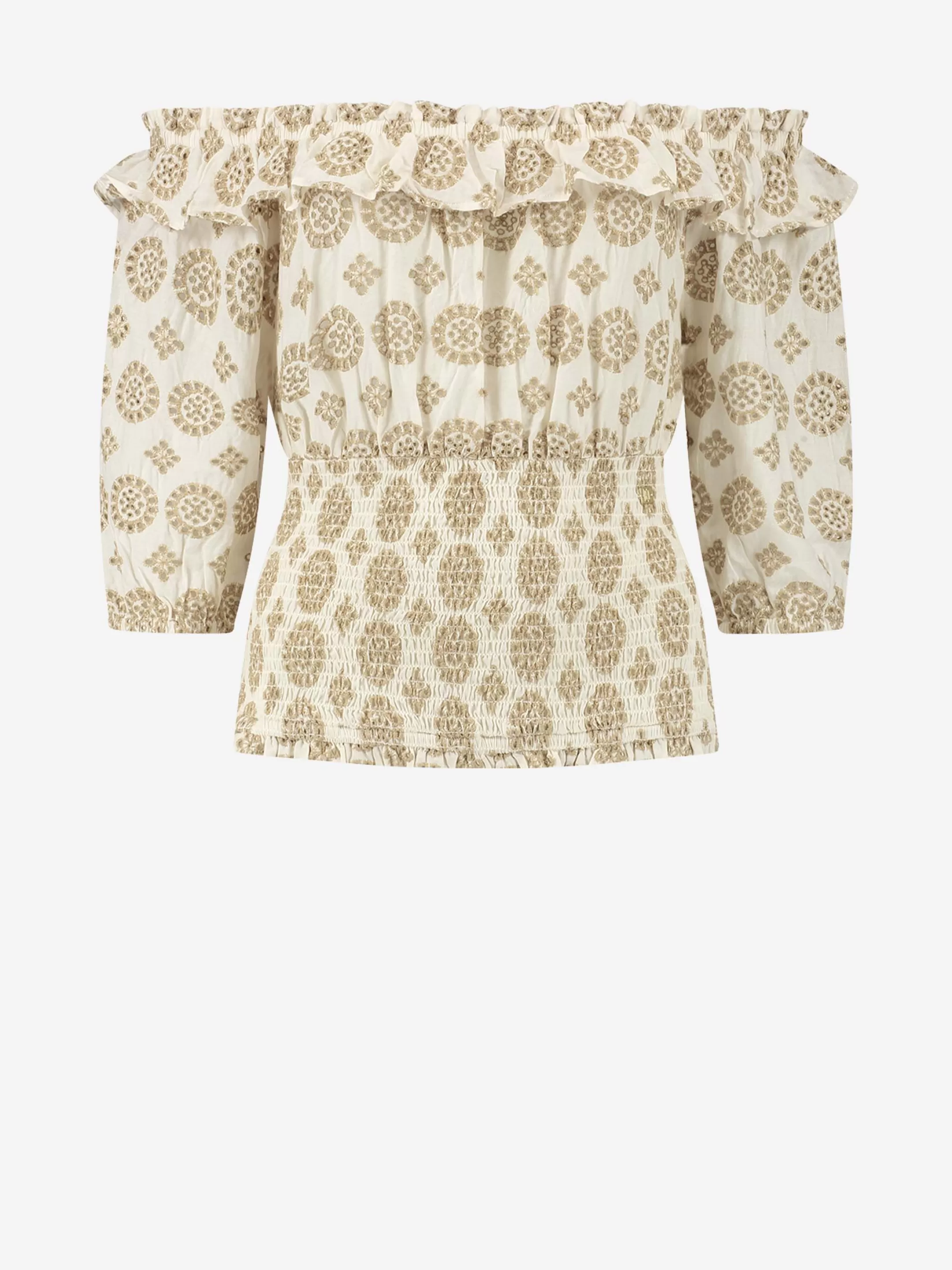 New NIKKIE Off Shoulder Embroidery Top Cream