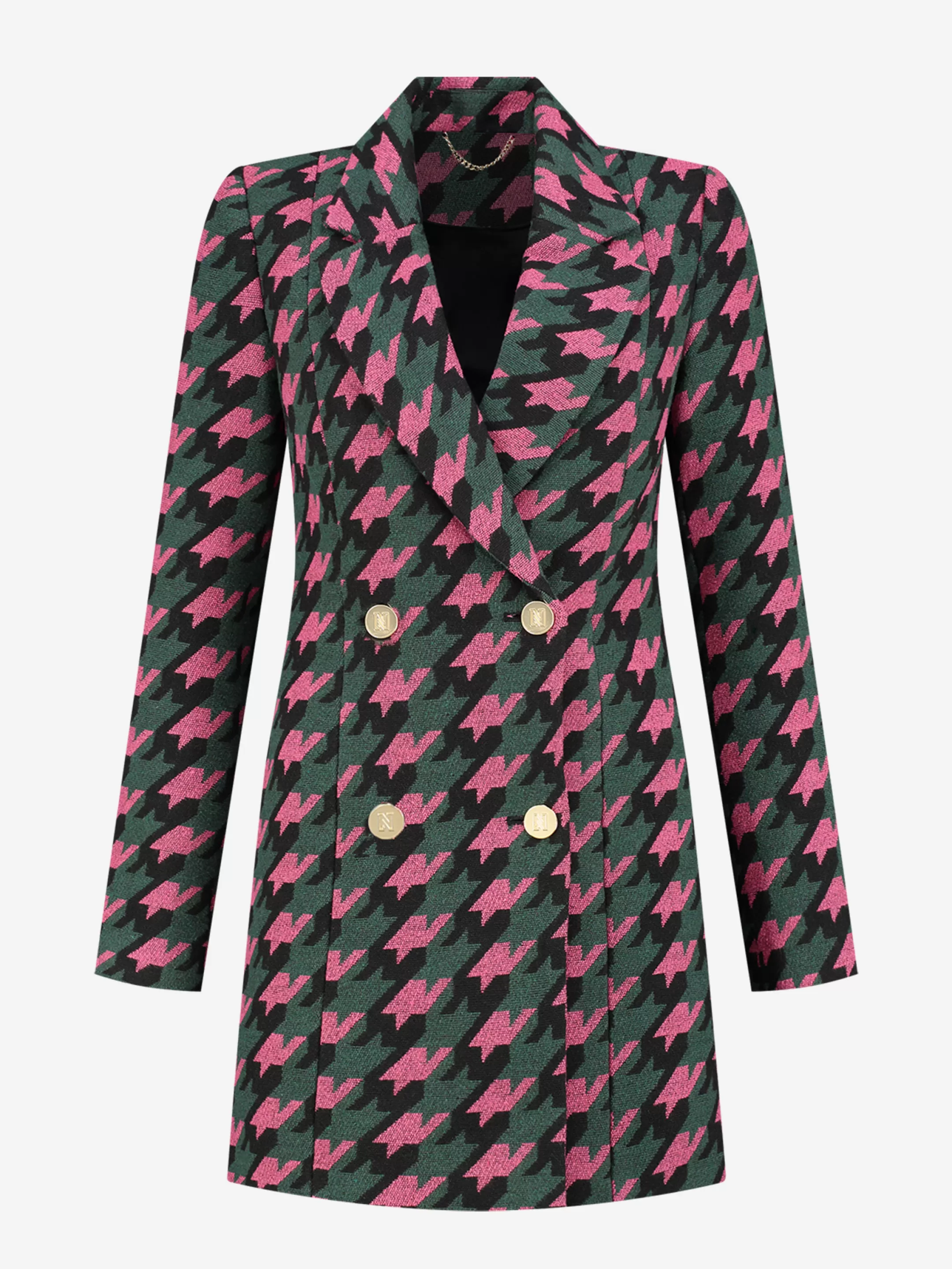 Fashion NIKKIE Pied-de-poule blazer dress Black/Raspberry Rose