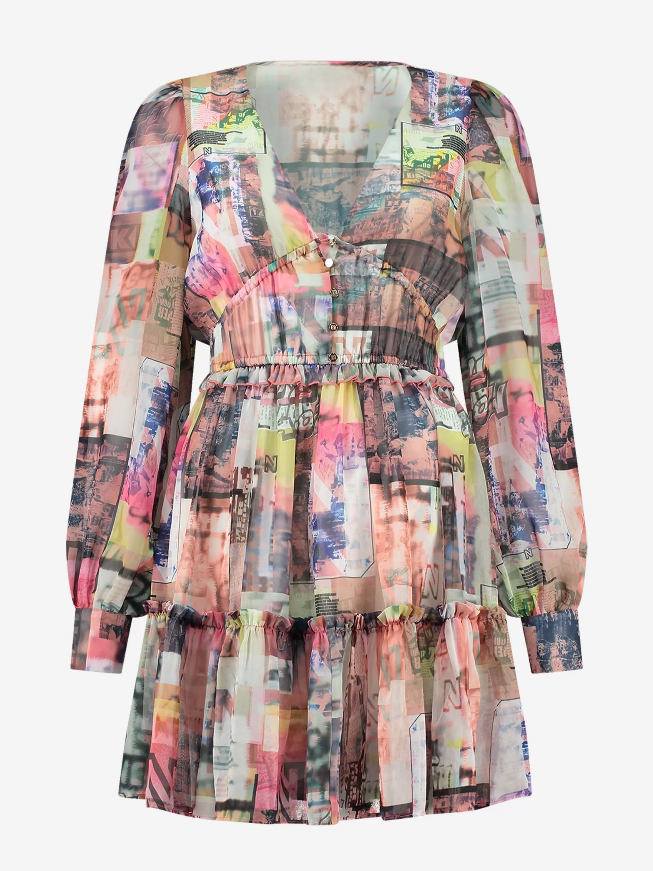 Discount NIKKIE Printed dress with elastic waistband Desert Sand/Black