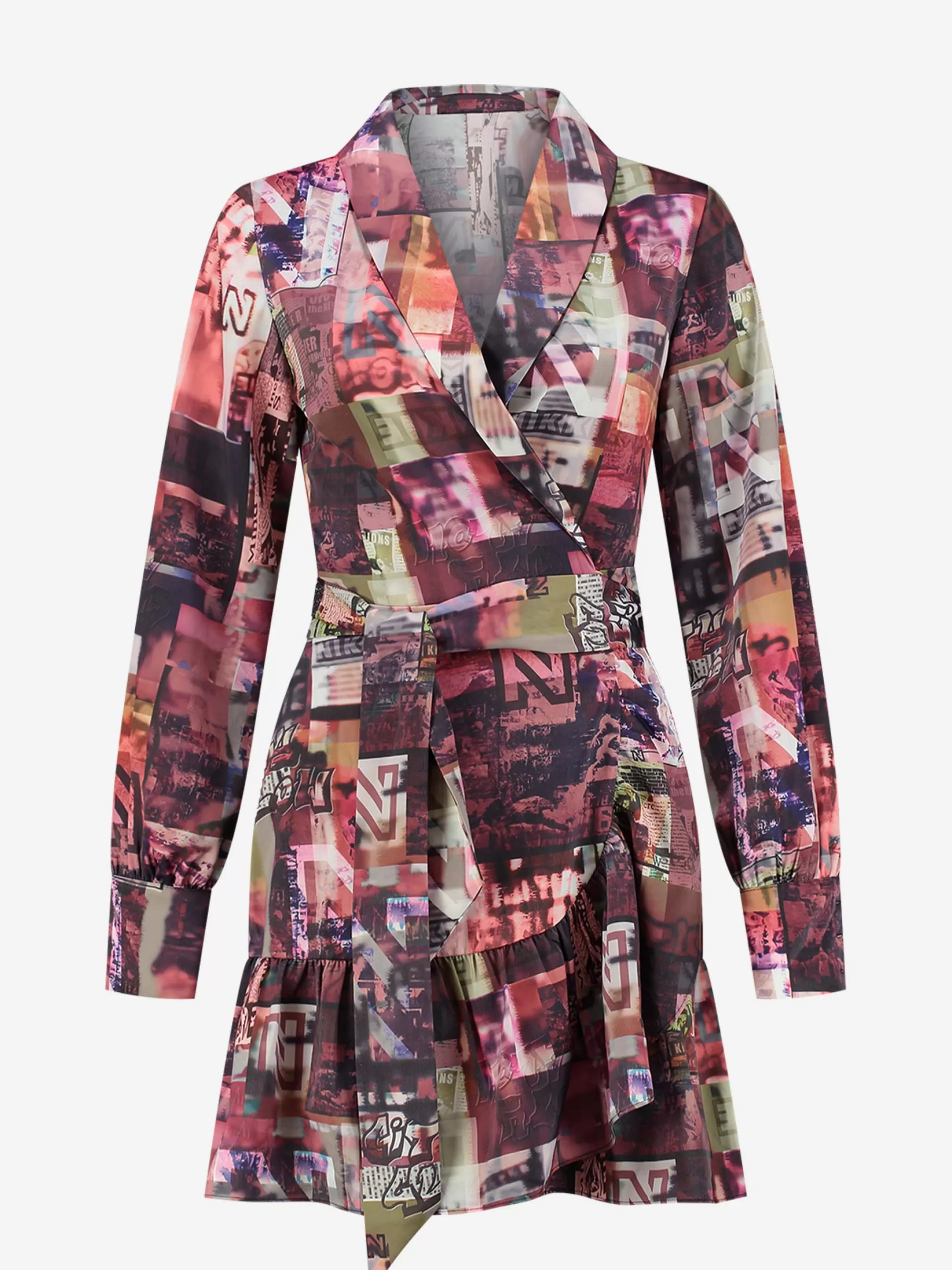 Sale NIKKIE Printed wrap dress with tie belt Desert Sand/Black