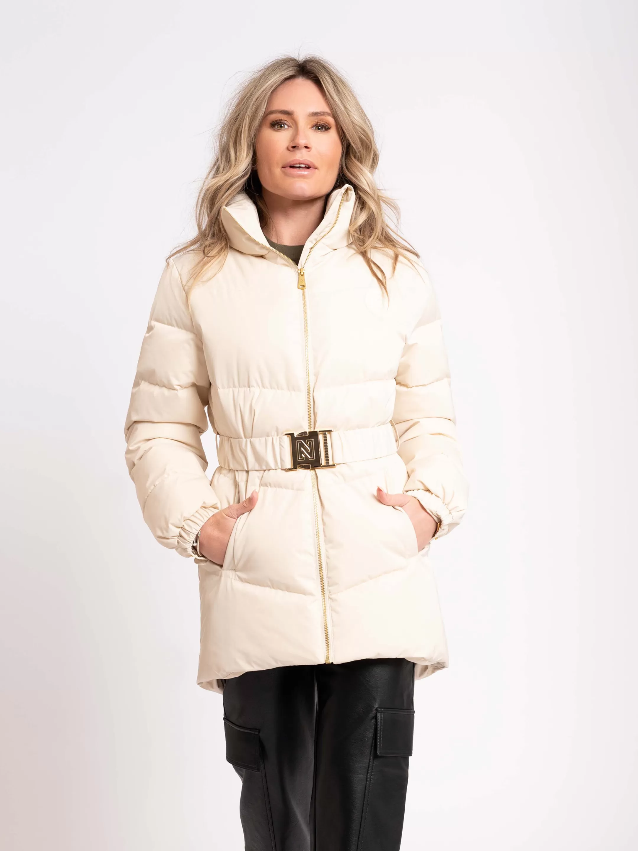 Clearance NIKKIE Puffer coat with belt Pearl
