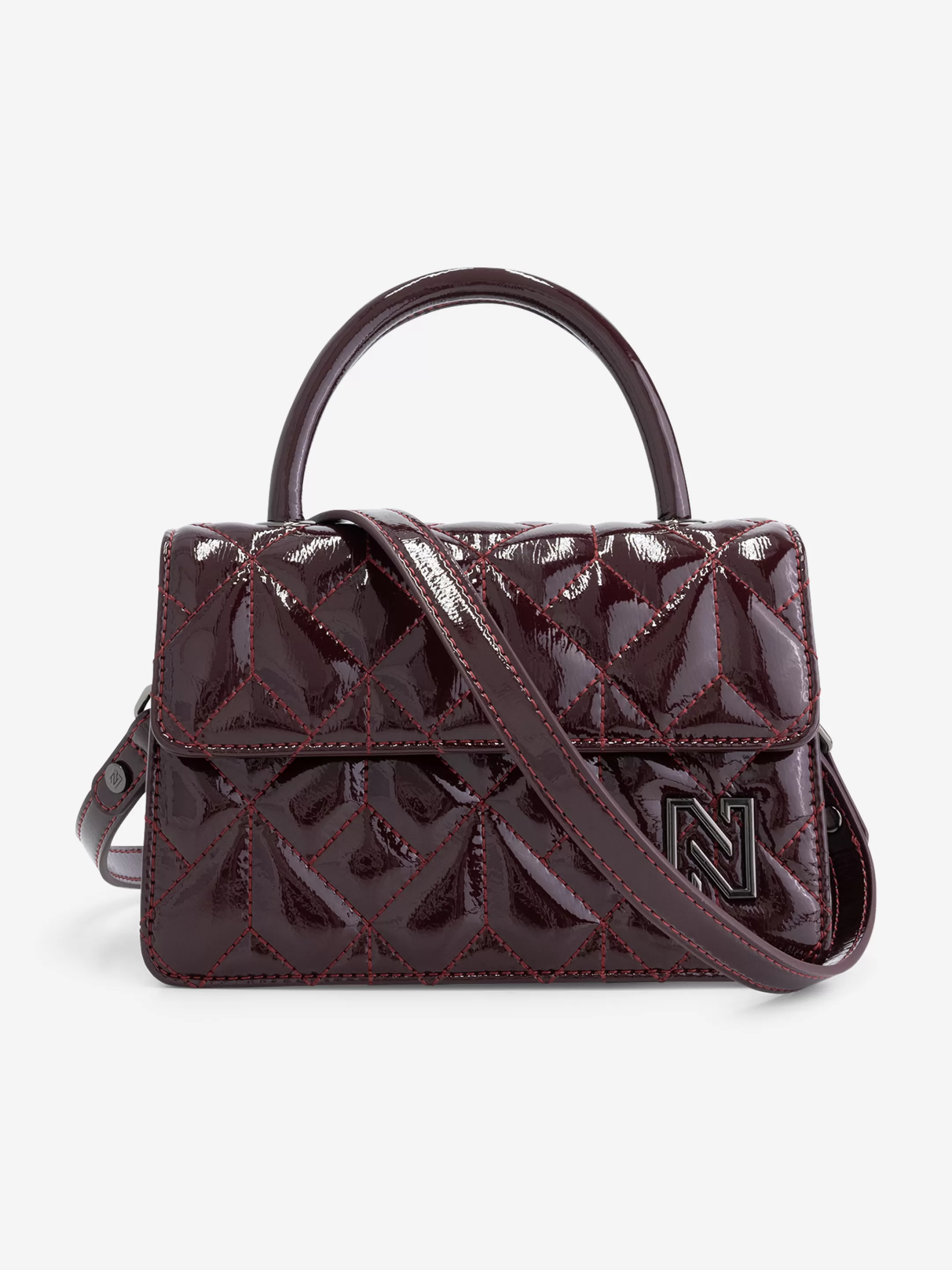 New NIKKIE Quilted lacquer handbag Deep Red/Gun Metal