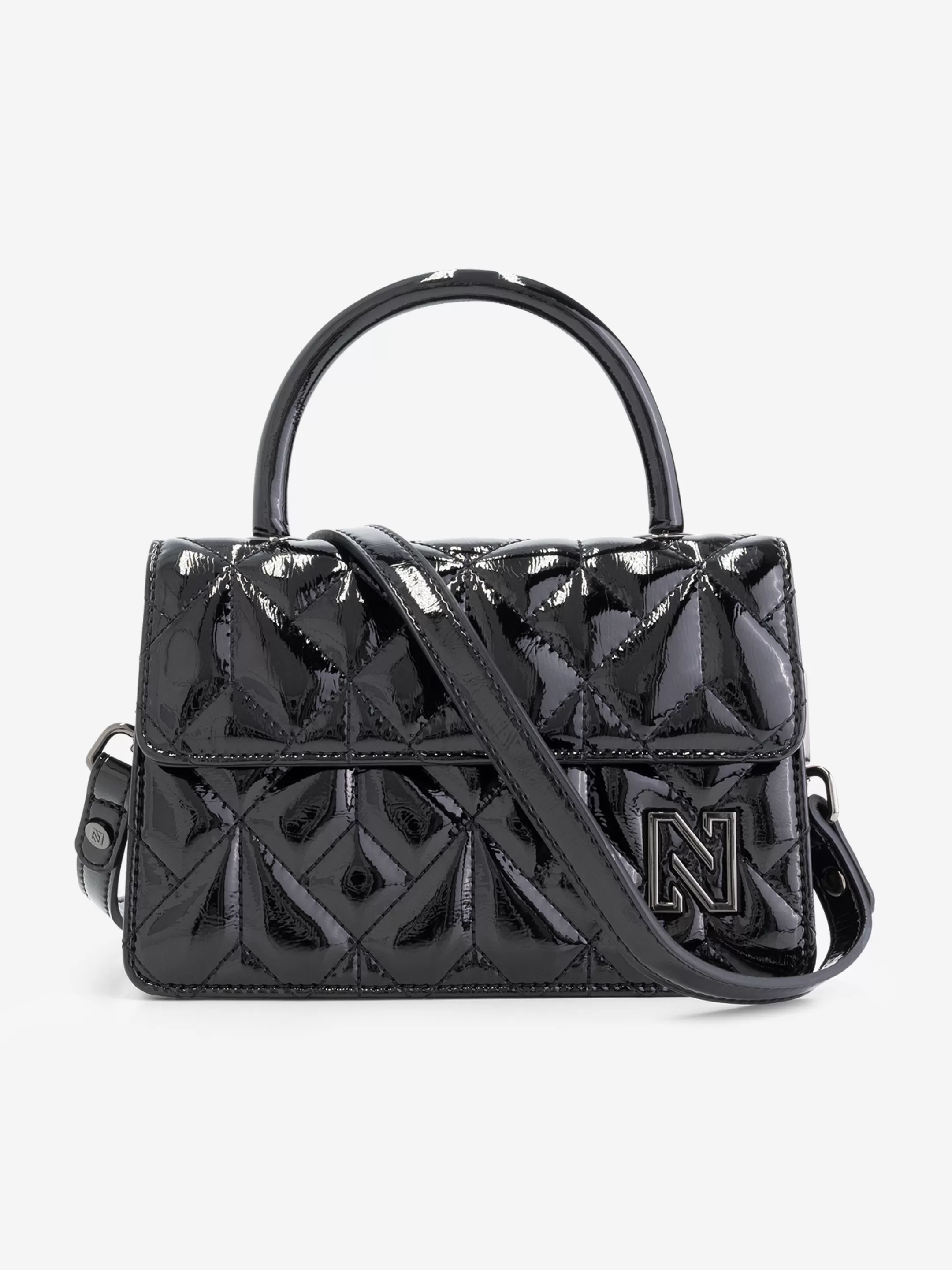 Store NIKKIE Quilted lacquer handbag Black/Gun Metal