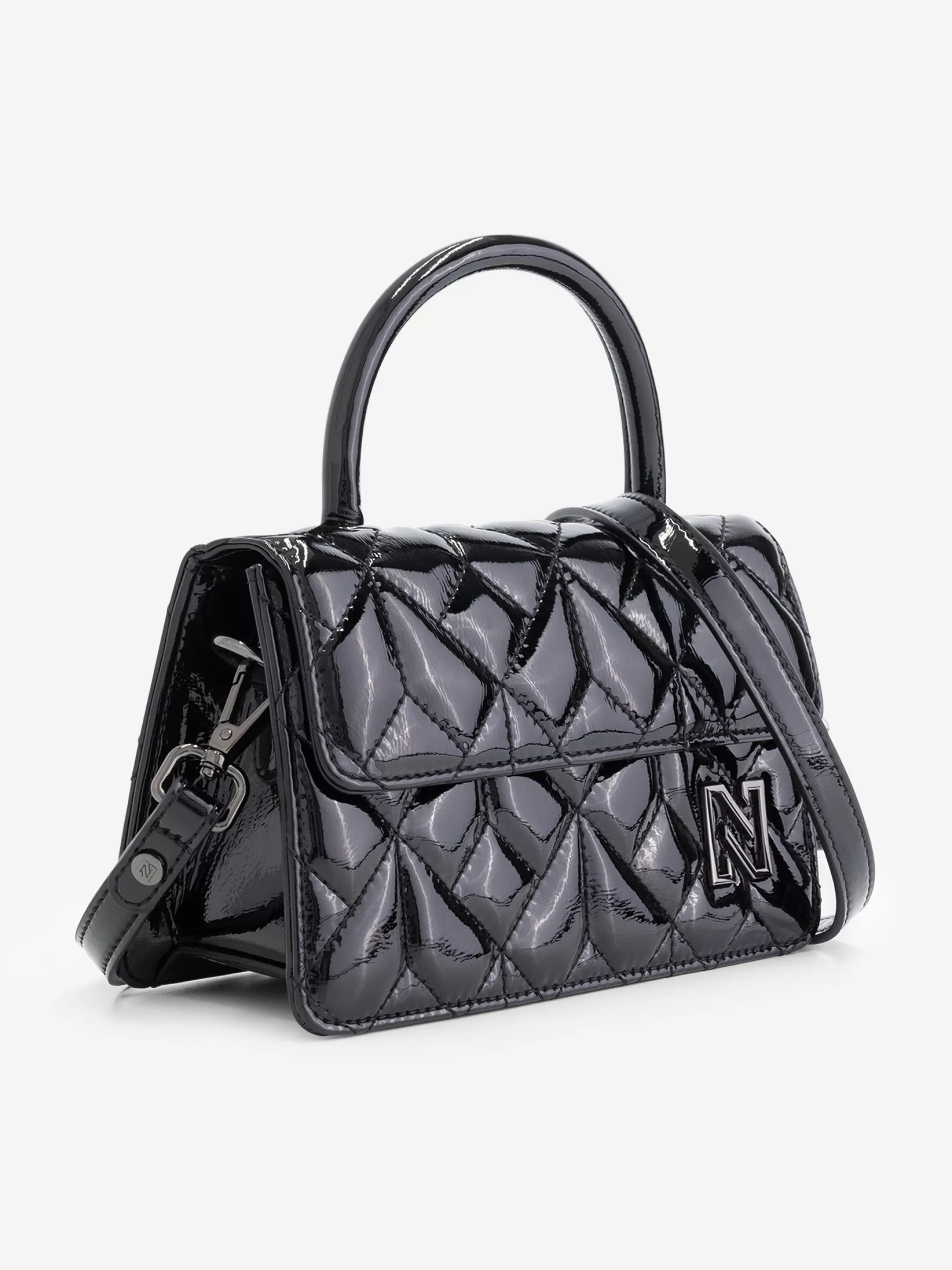Store NIKKIE Quilted lacquer handbag Black/Gun Metal