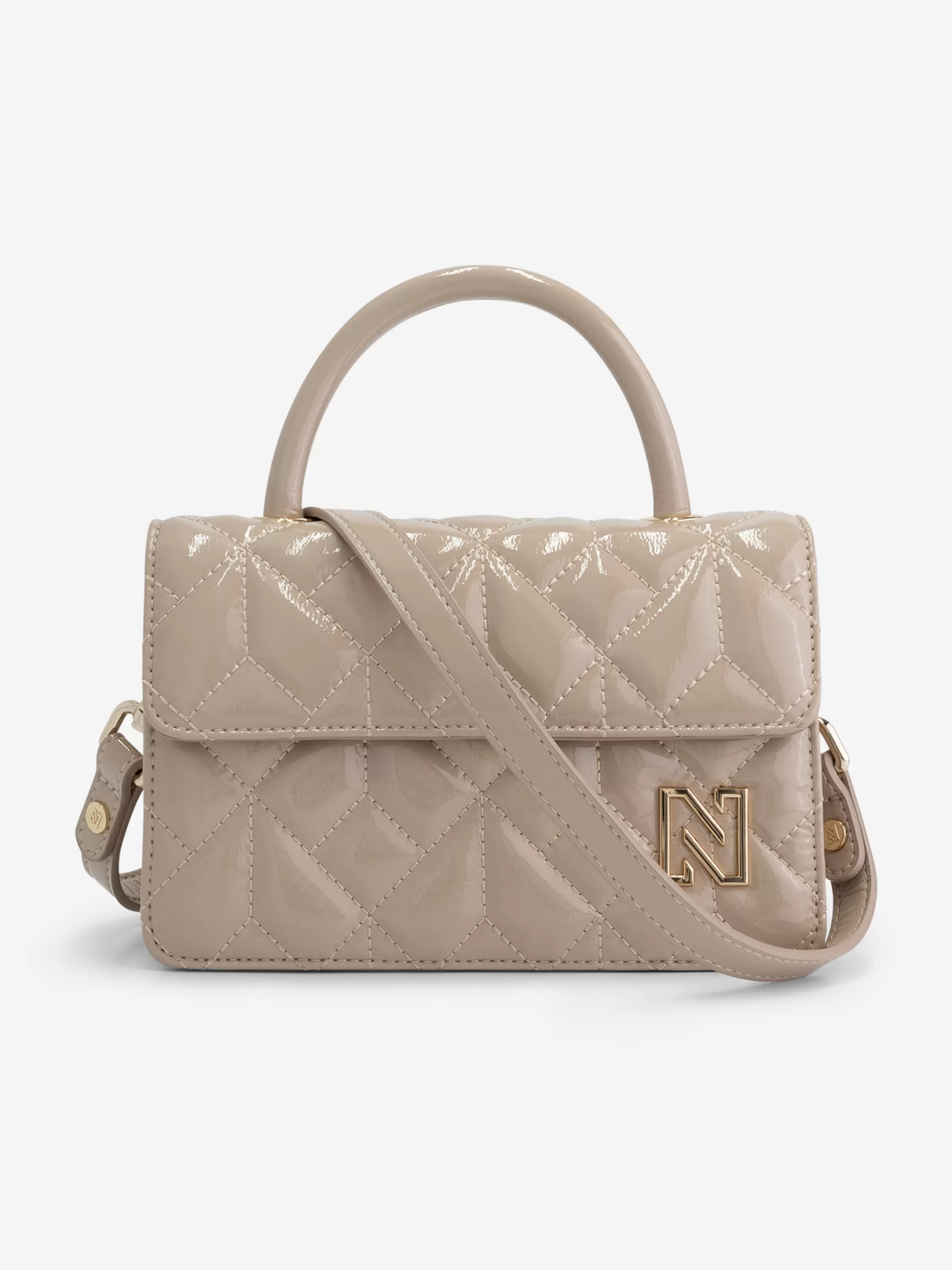 New NIKKIE Quilted lacquer handbag Hummus/Gold