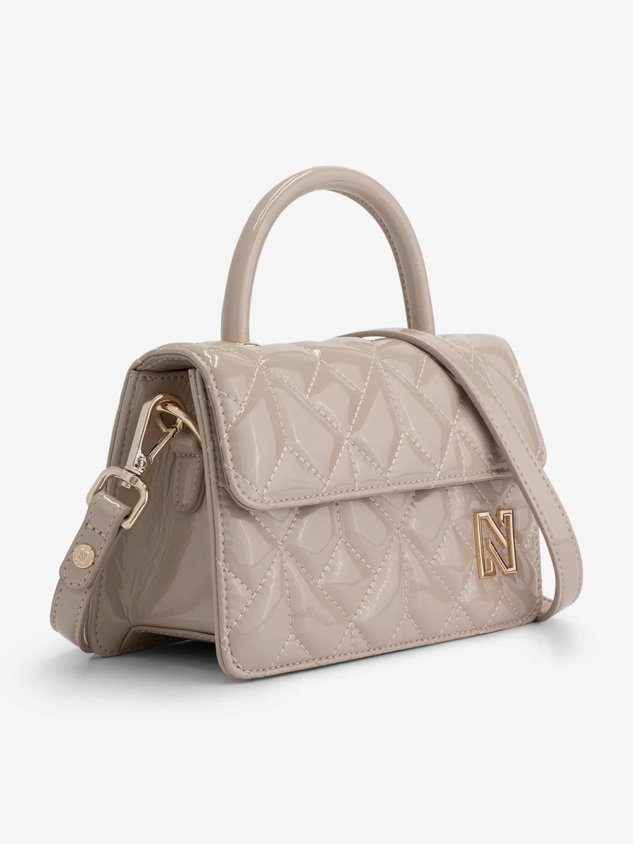 New NIKKIE Quilted lacquer handbag Hummus/Gold