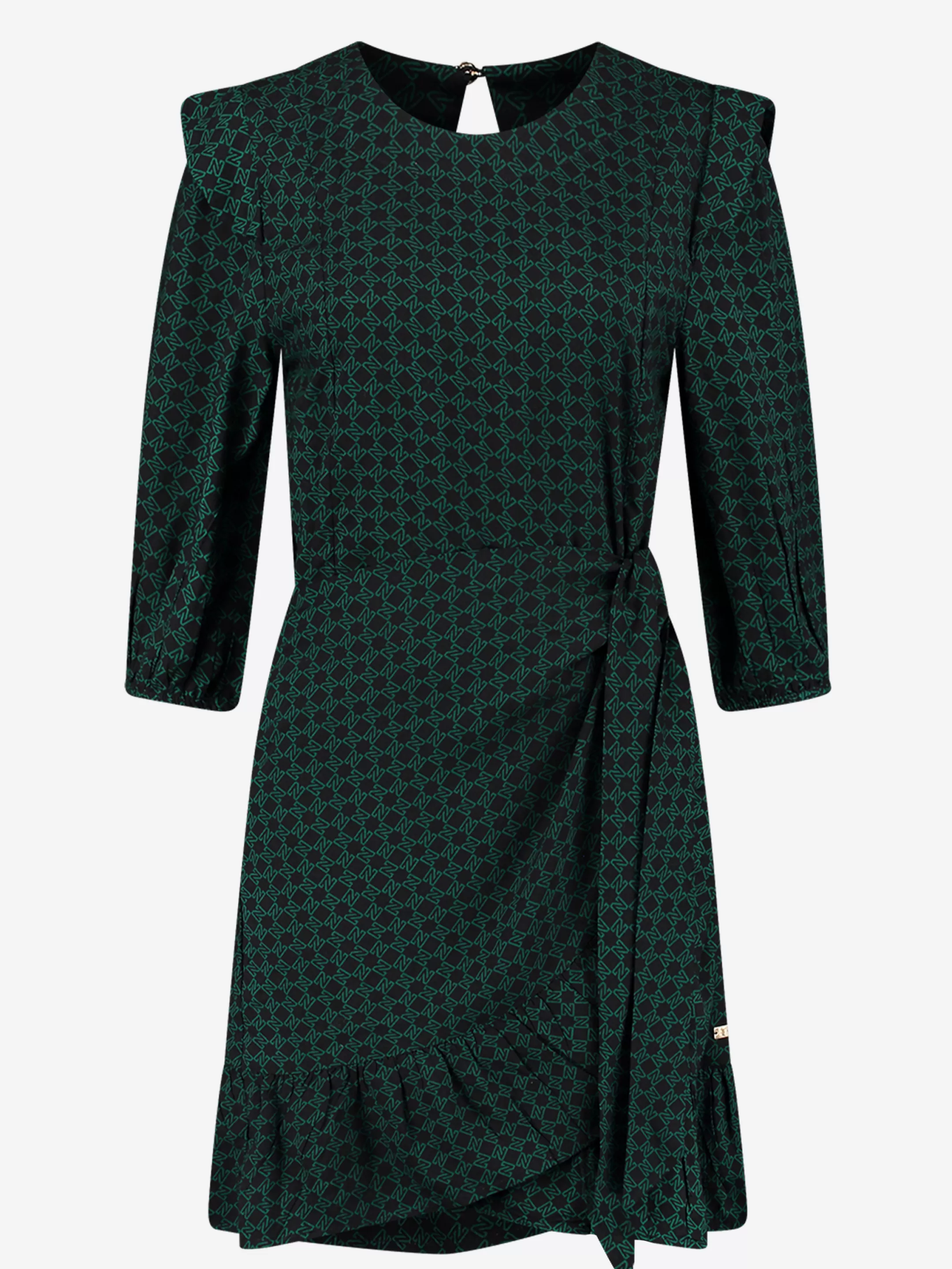 New NIKKIE ruffled dress with tie belt Black/Petrol Blue