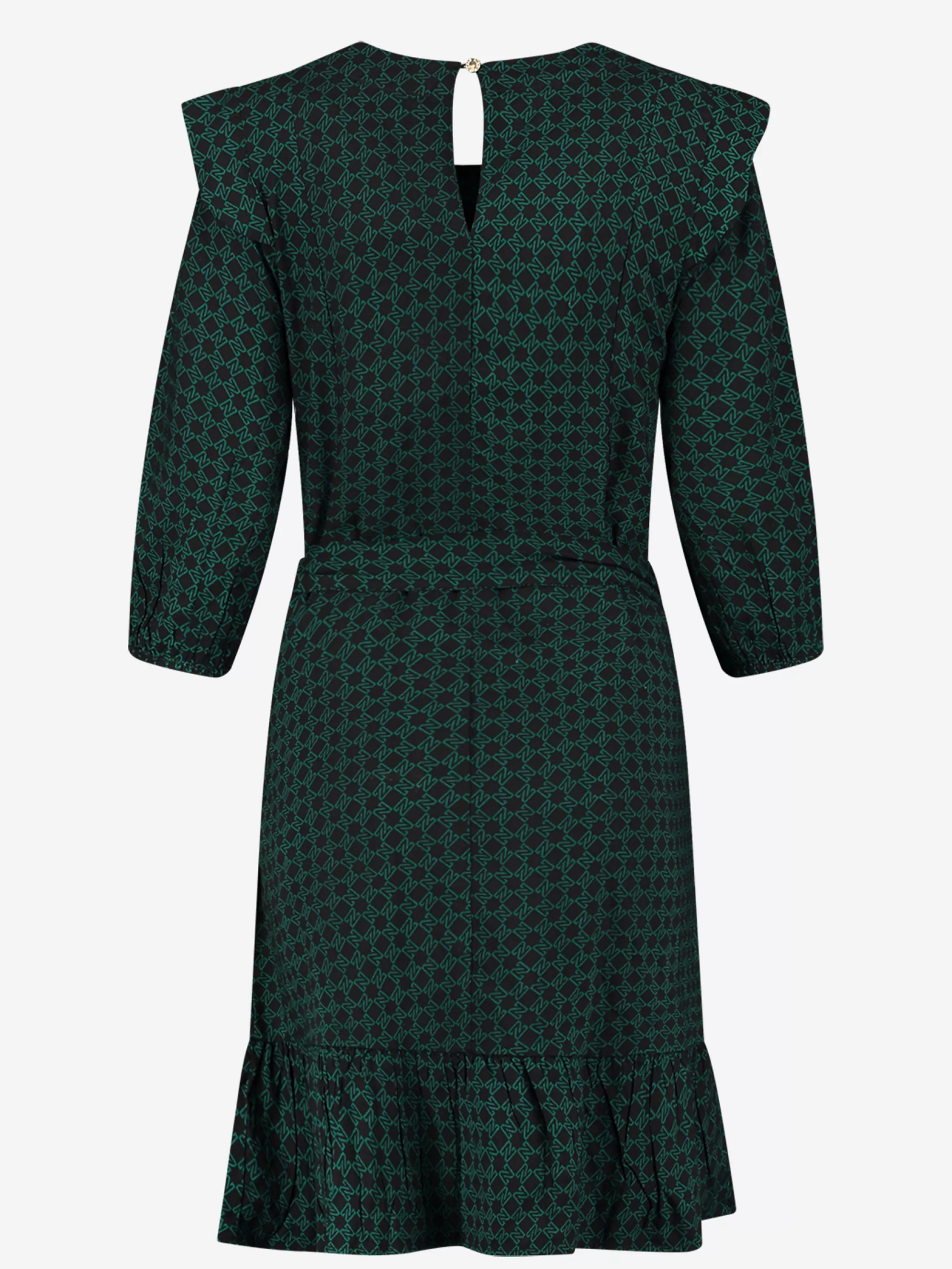 New NIKKIE ruffled dress with tie belt Black/Petrol Blue