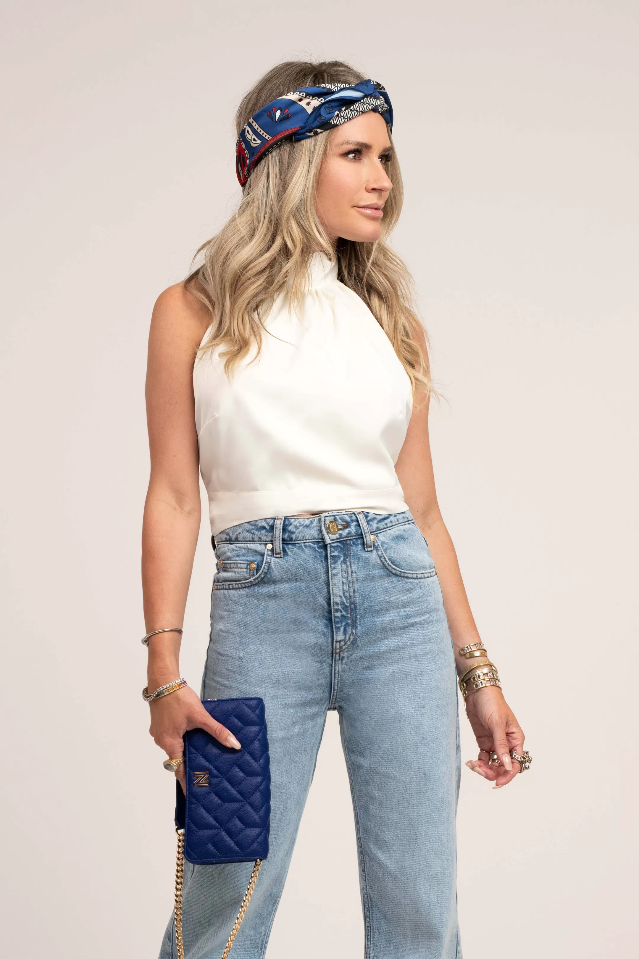 Fashion NIKKIE Satin look Halter Top Star White