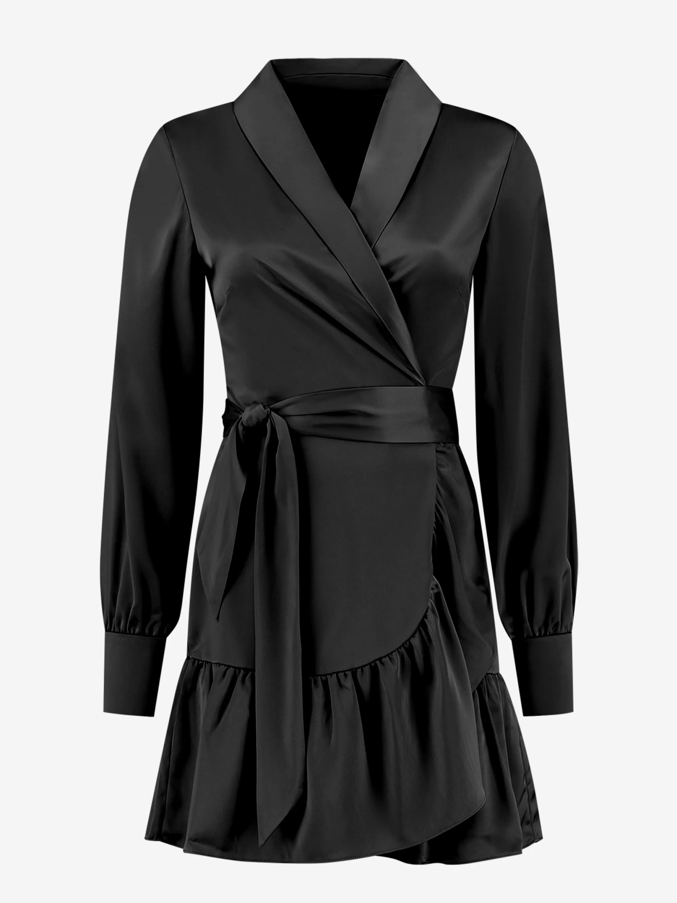 Online NIKKIE Satin look wrap dress with tie belt Black