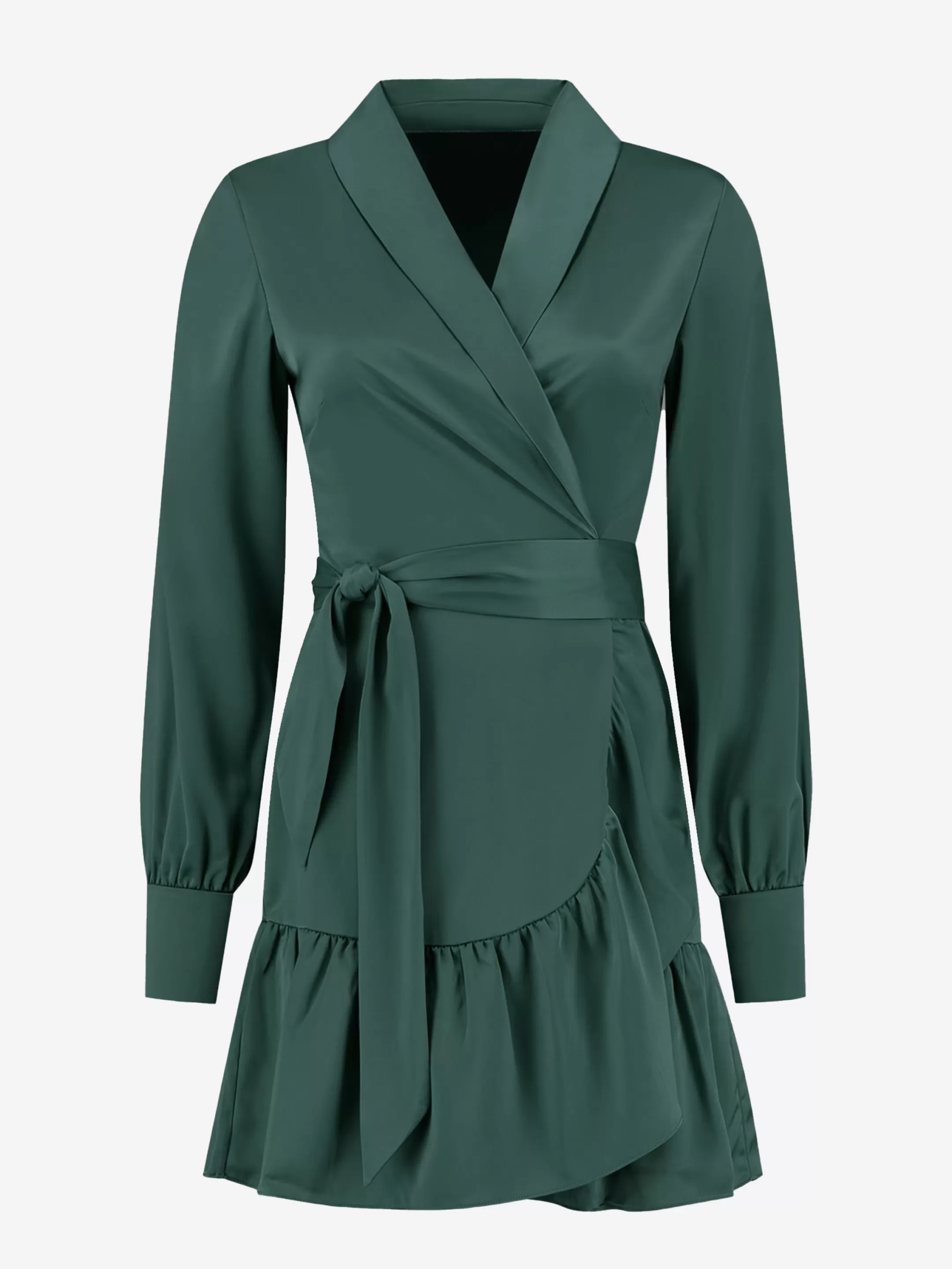 Discount NIKKIE Satin look wrap dress with tie belt Garden Green