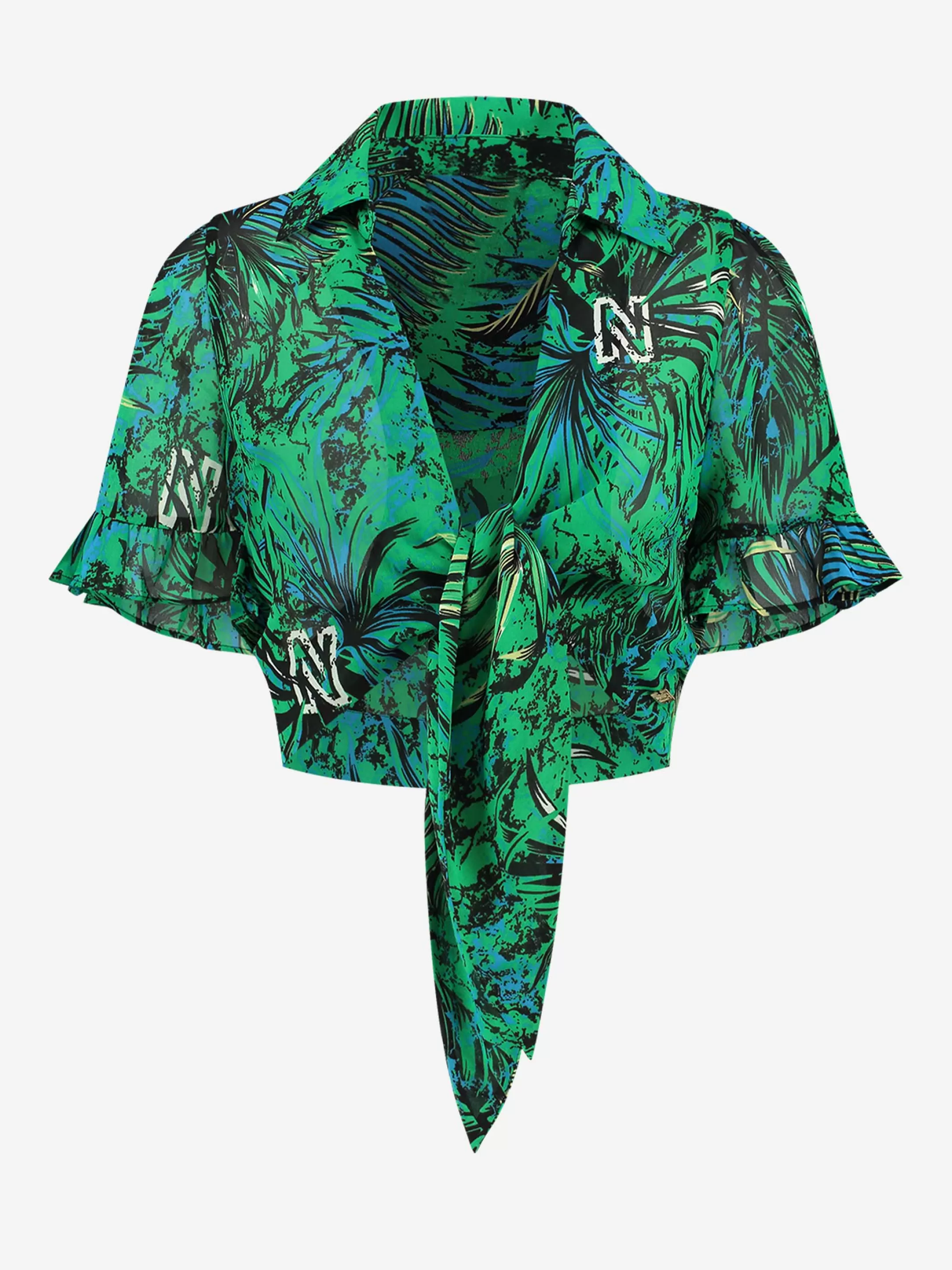 Fashion NIKKIE Semi-transparent Knotted cropped top Black/Fern Green