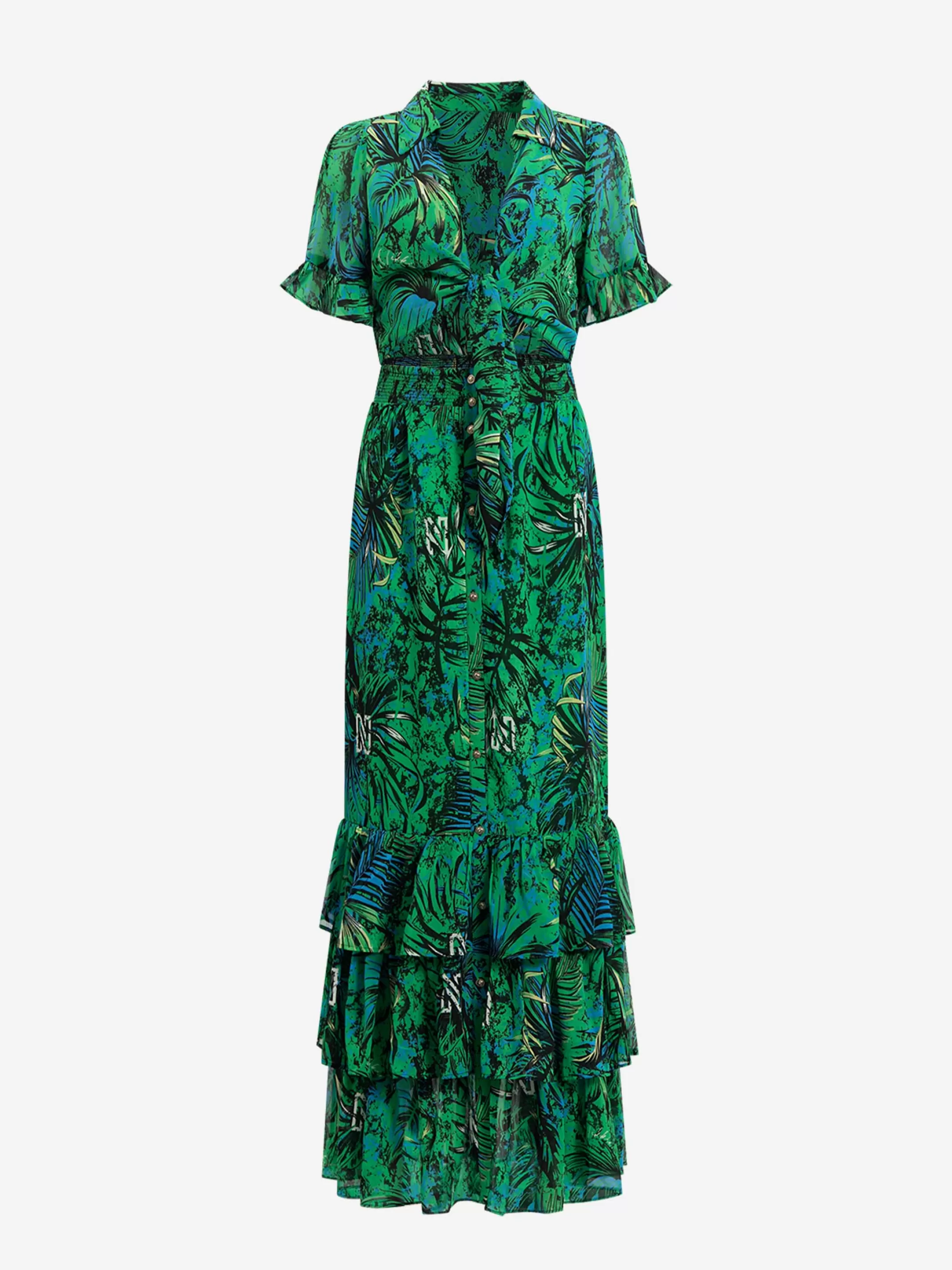 Outlet NIKKIE Semi-transparent Ruffled maxi dress Black/Fern Green