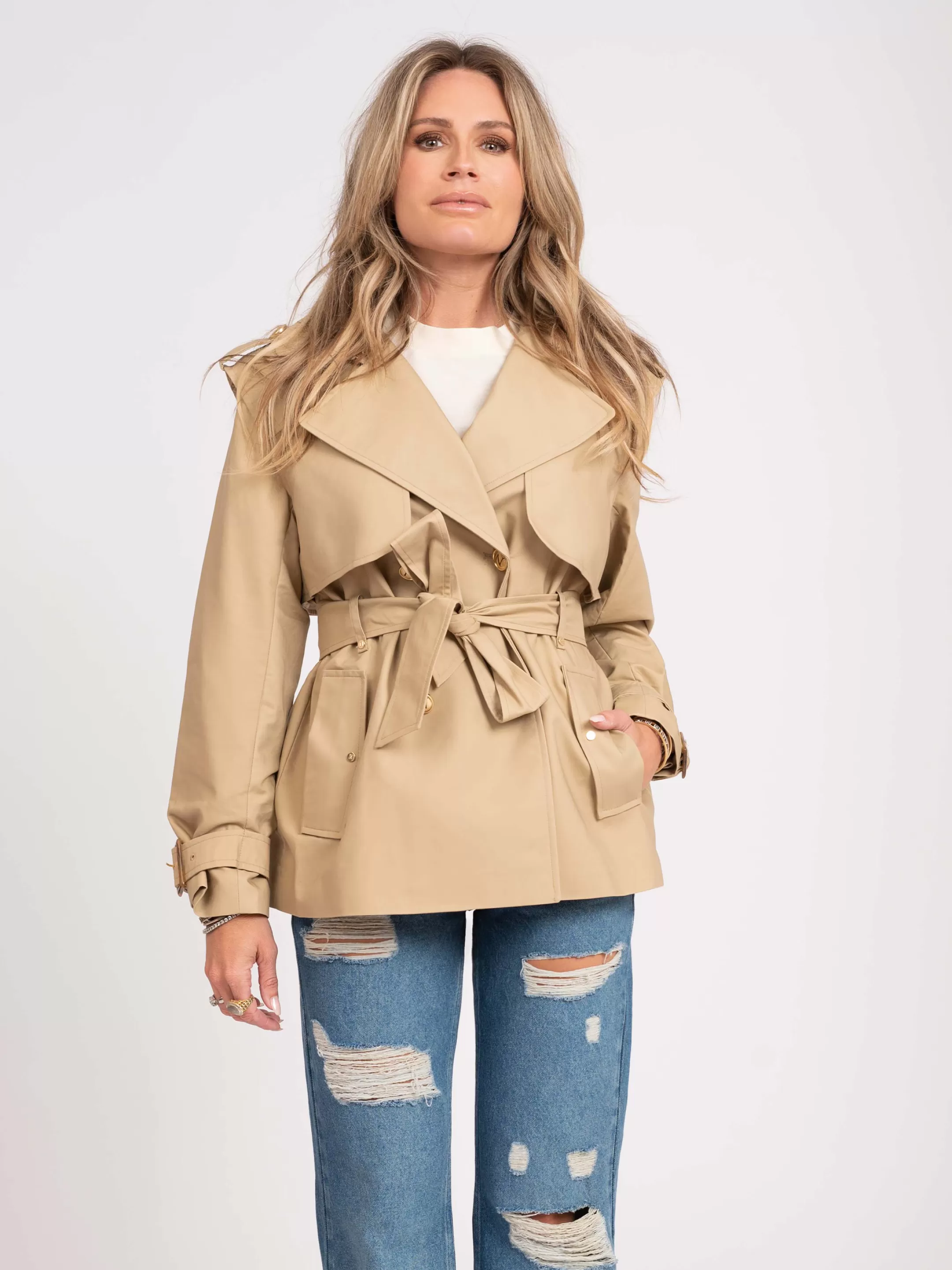 Shop NIKKIE Short Trenchcoat Cashew