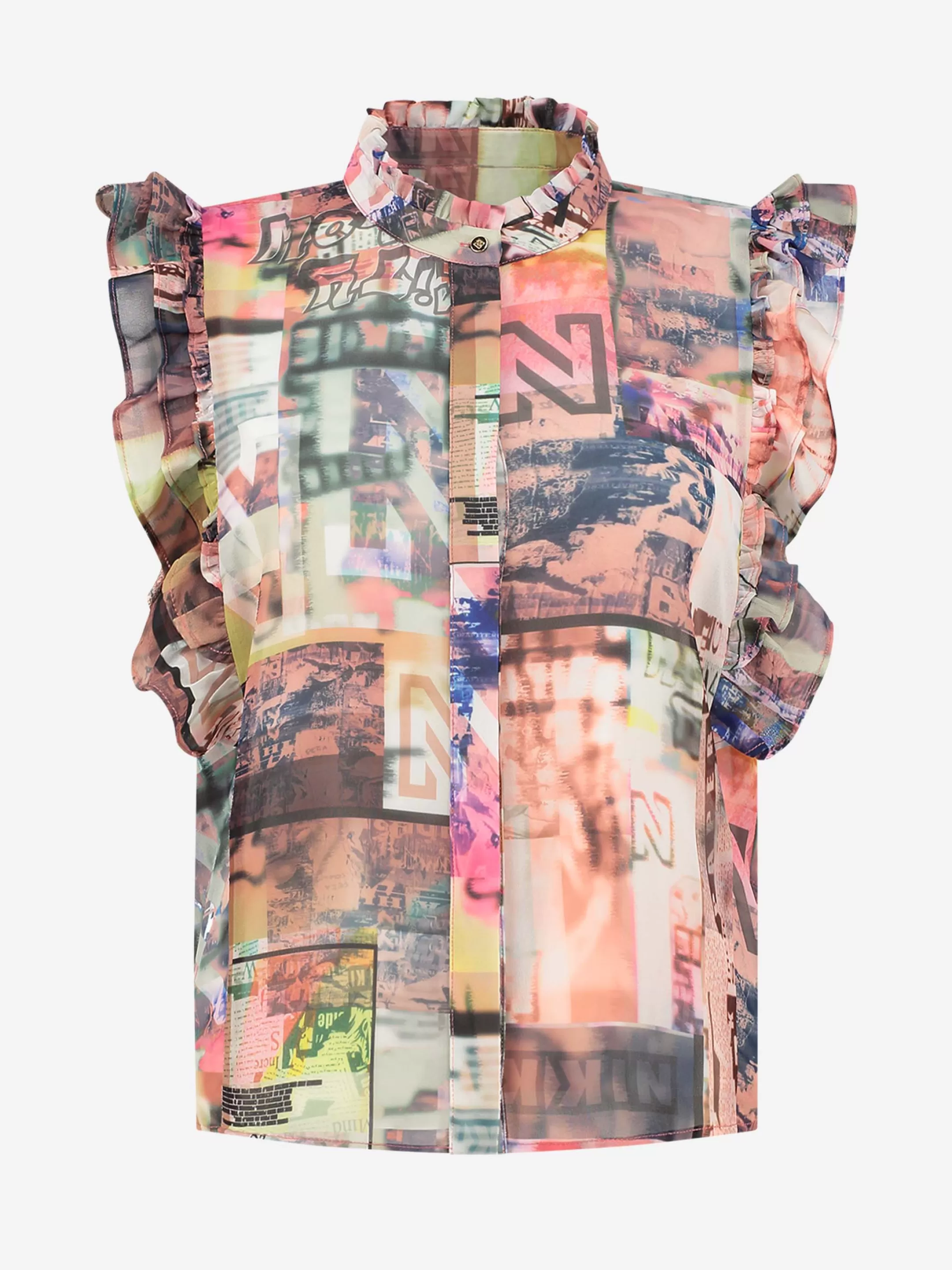 New NIKKIE Sleeveless ruffled blouse Desert Sand/Black